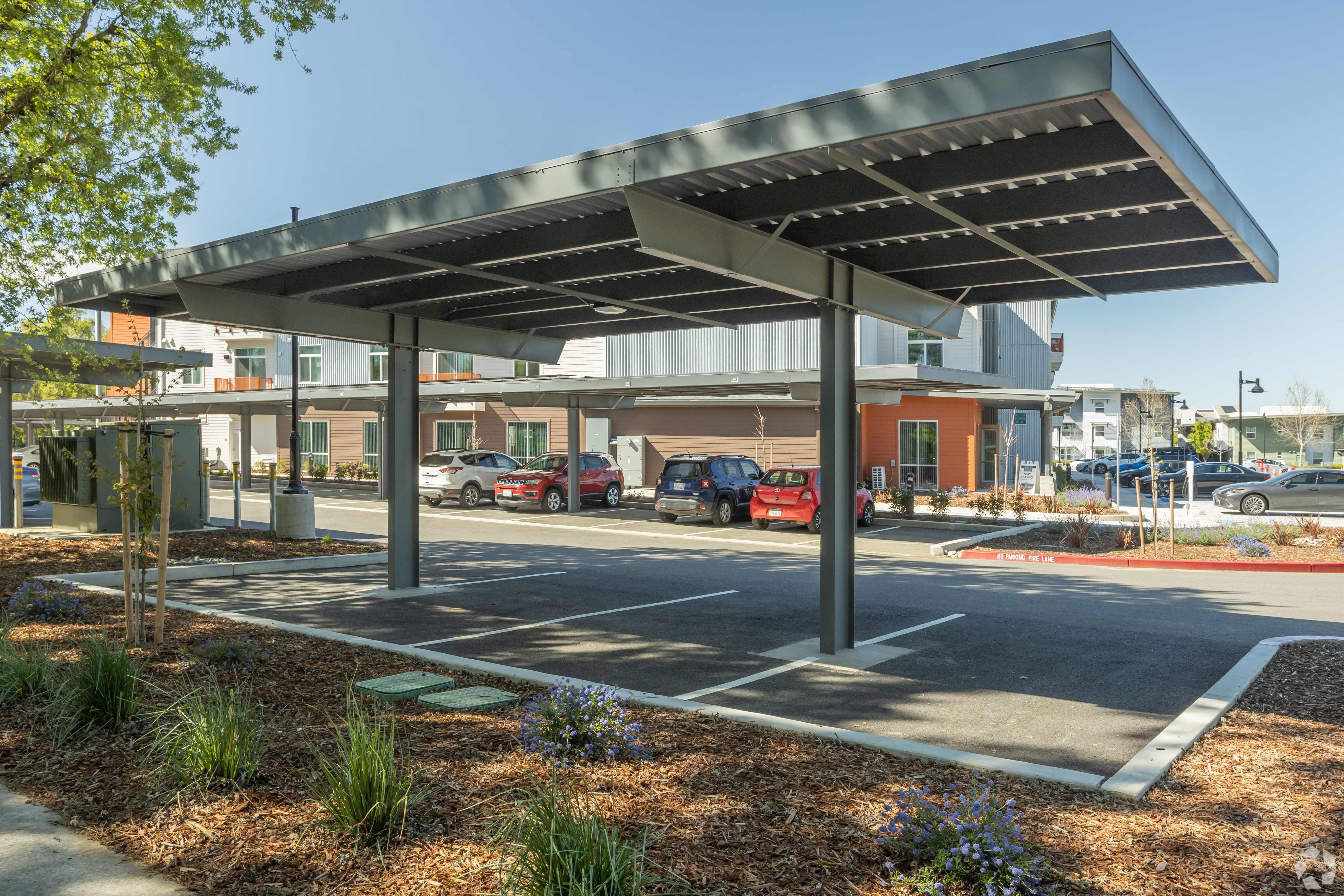 Covered parking at MarCo at the Cannery in Davis, California