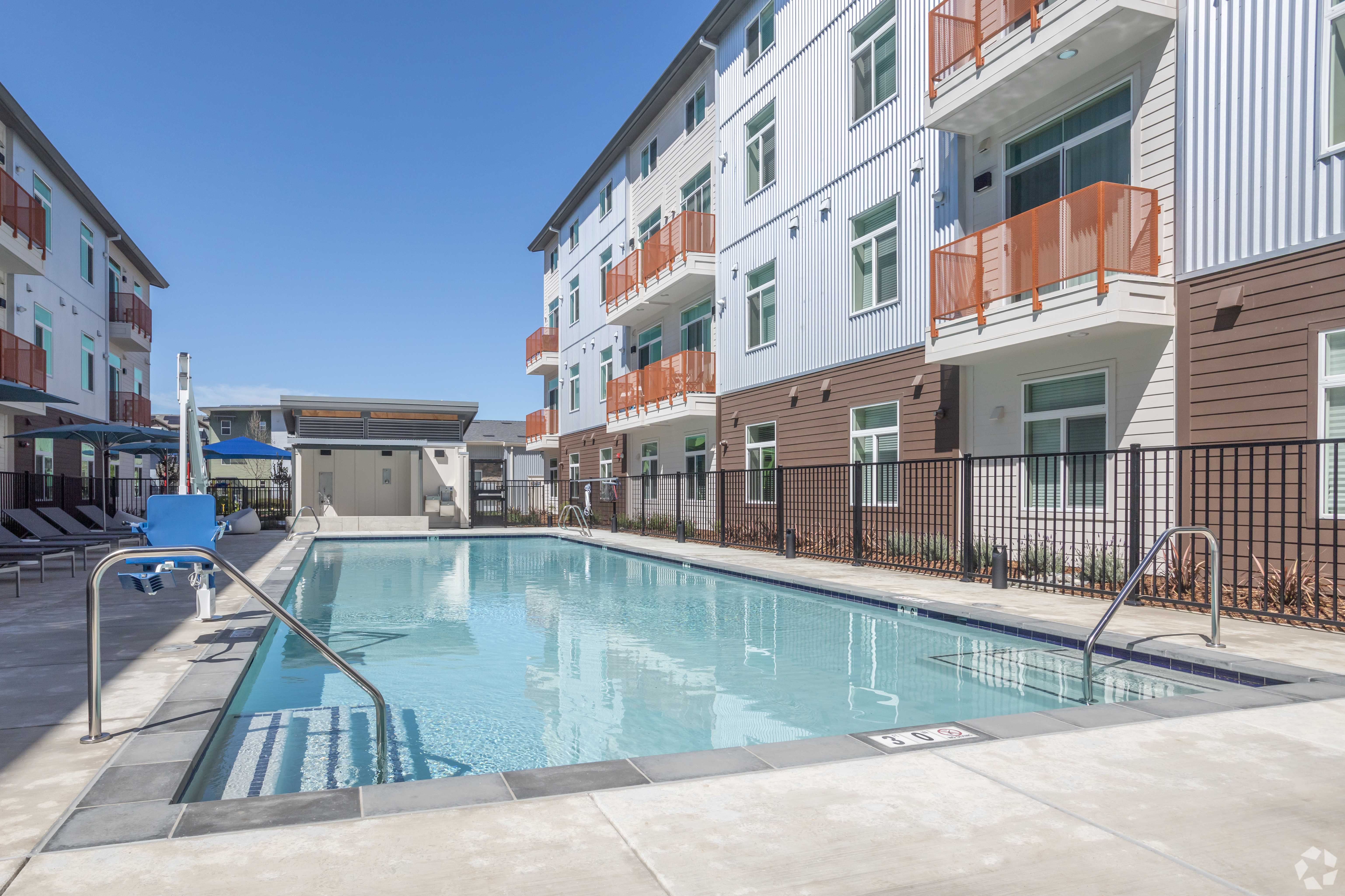 Inviting swimming pool at MarCo at the Cannery in Davis, California