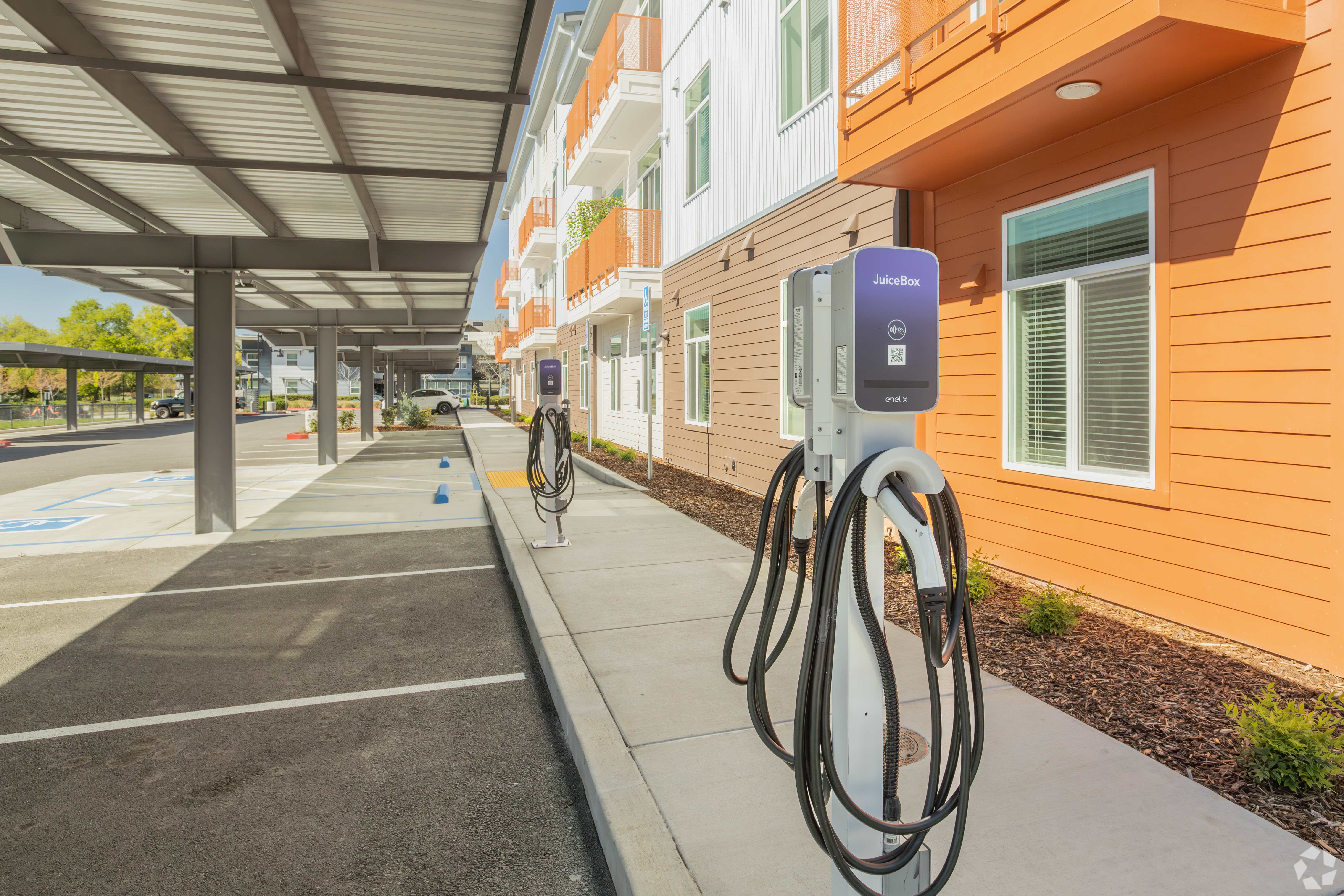 Car charging station at MarCo at the Cannery in Davis, California