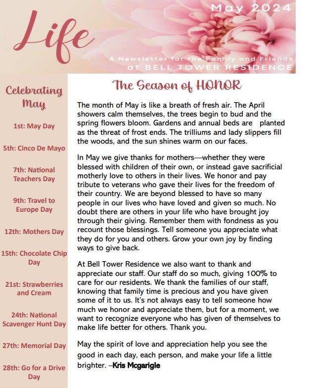 News at Bell Tower Residence Assisted Living