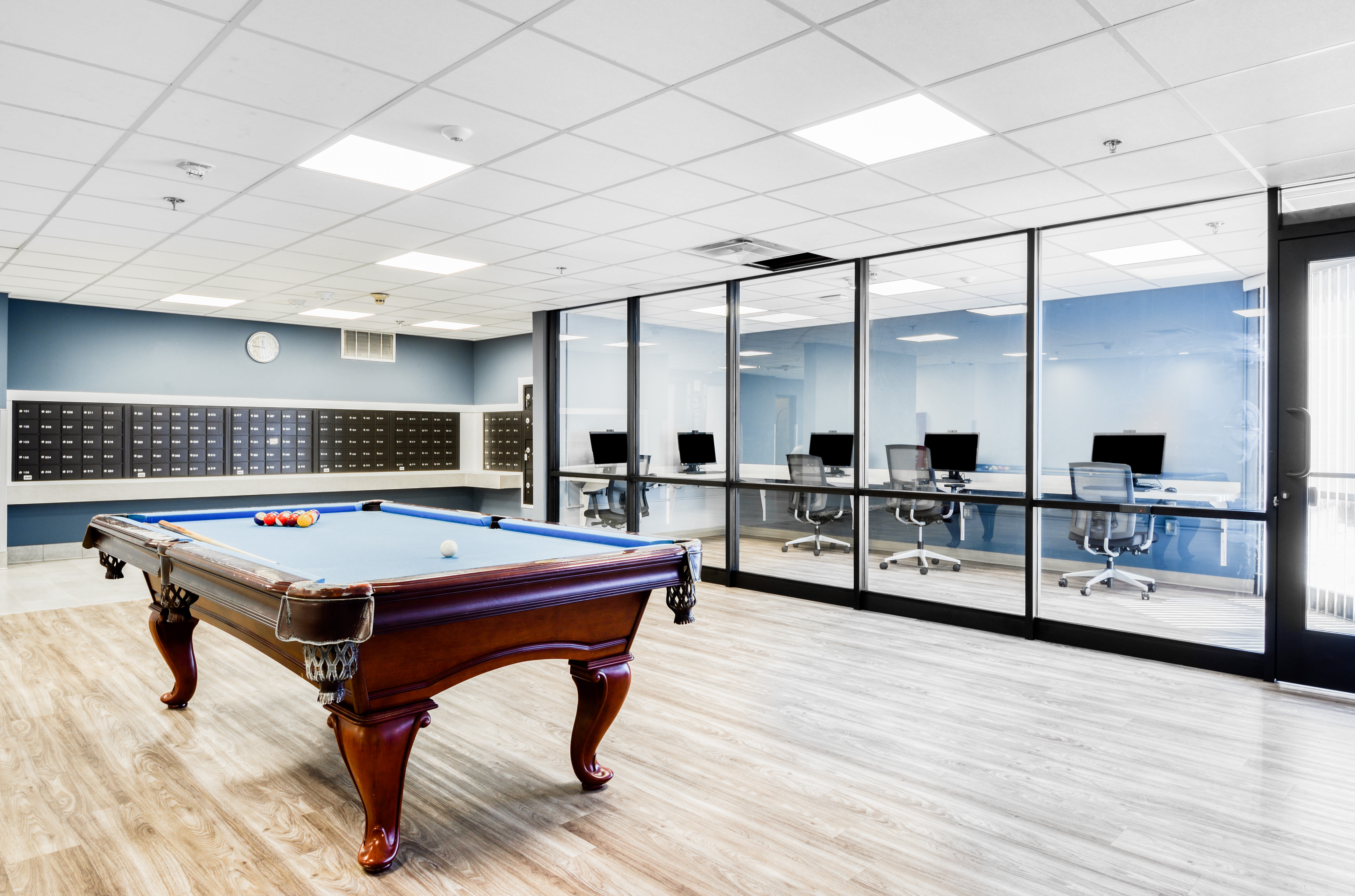 Pool table in community center at Mable H Kehres Apartments in Monroe, Michigan