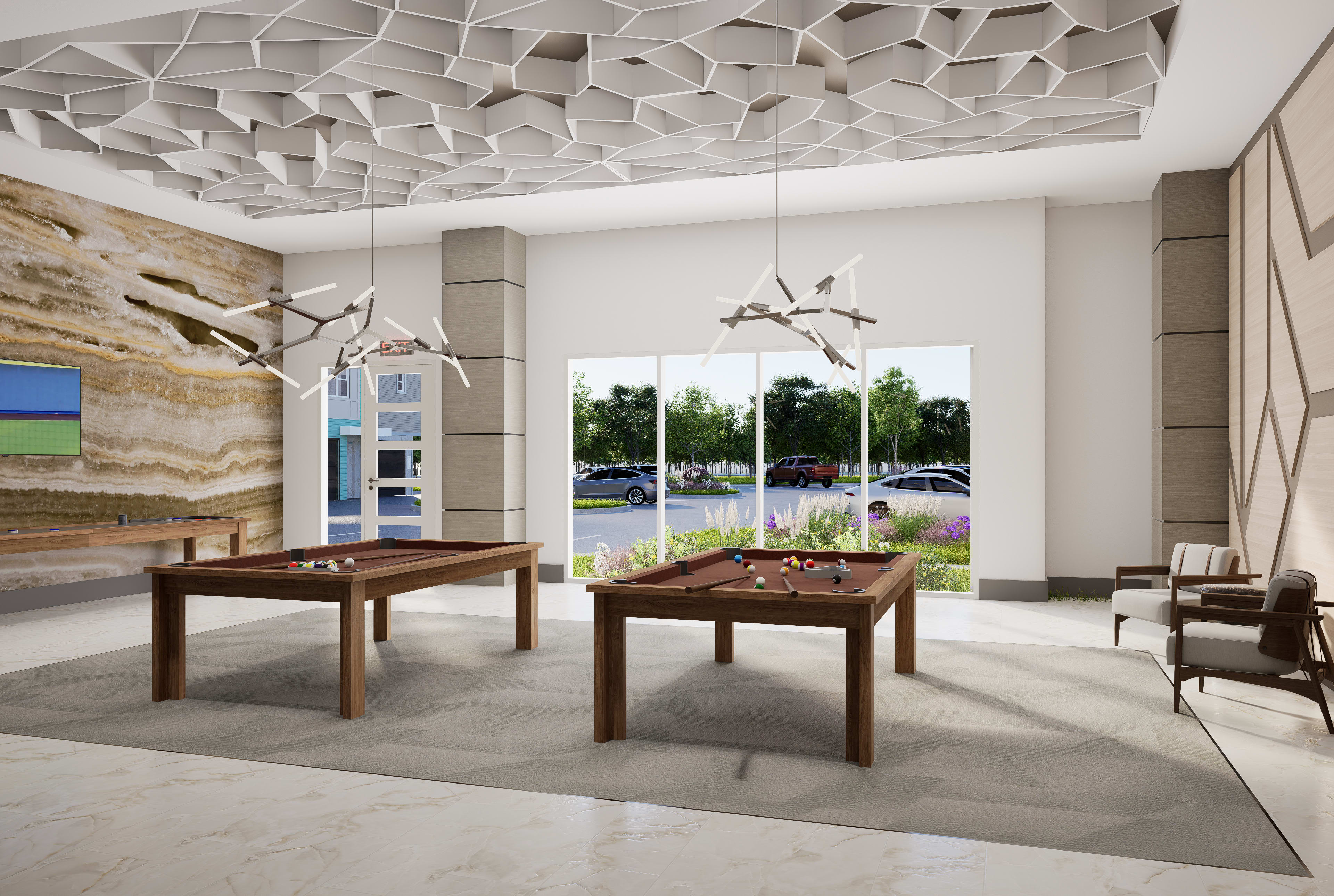 Game room with parking view outside at The Vivien in Vero Beach, Florida