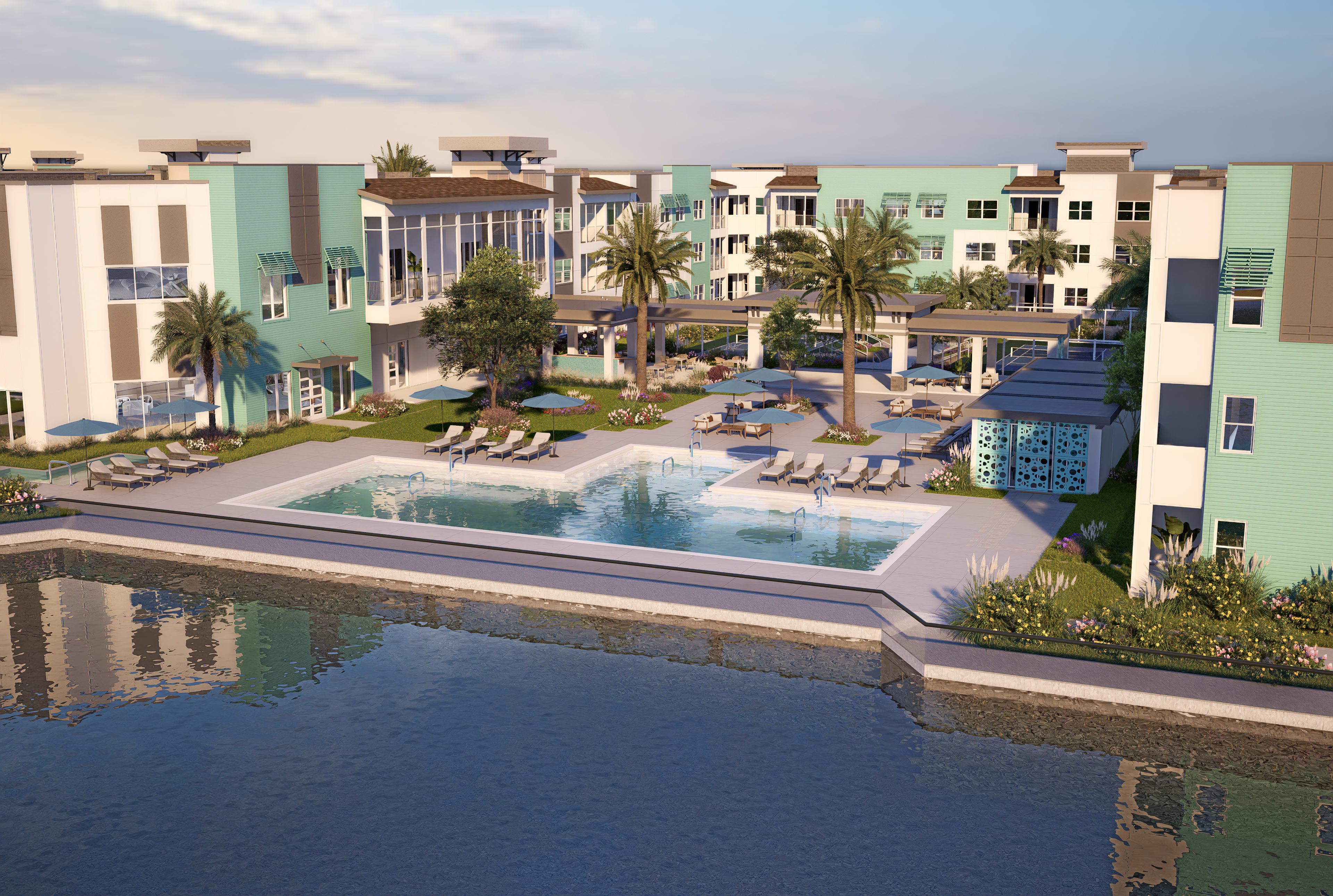 Swimming Pool in-between of the beautiful townhomes at The Vivien in Vero Beach, Florida
