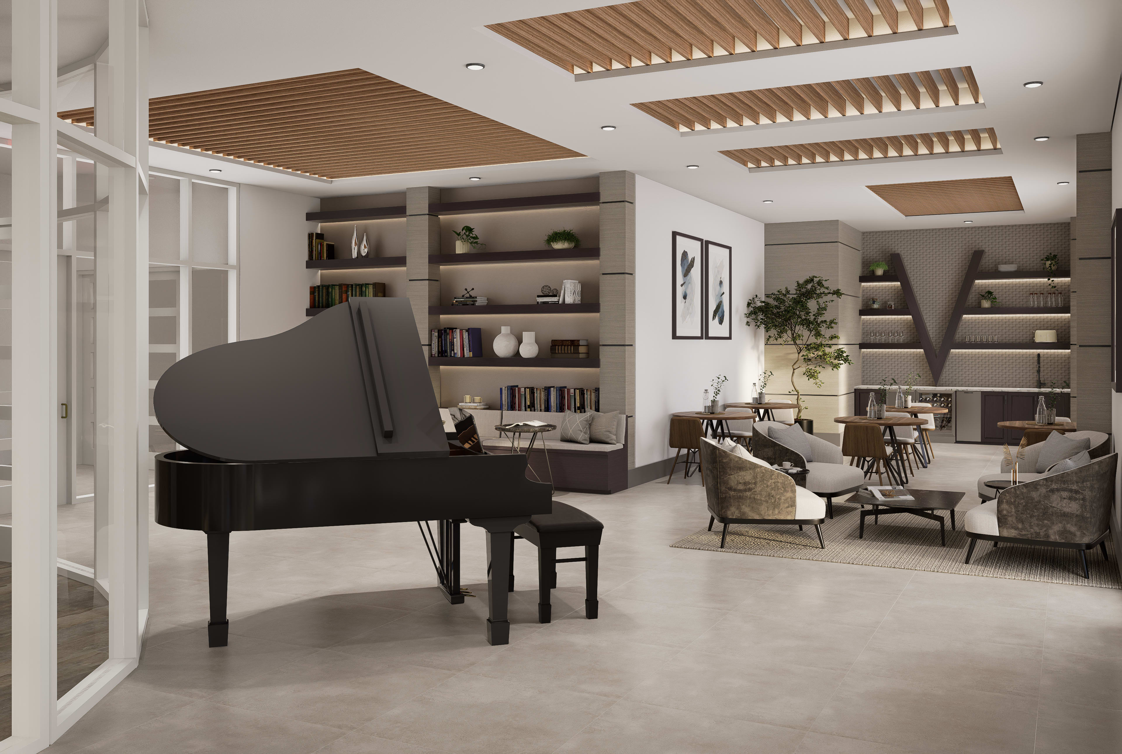 Luxury Clubhouse Lounge with piano at The Vivien in Vero Beach, Florida