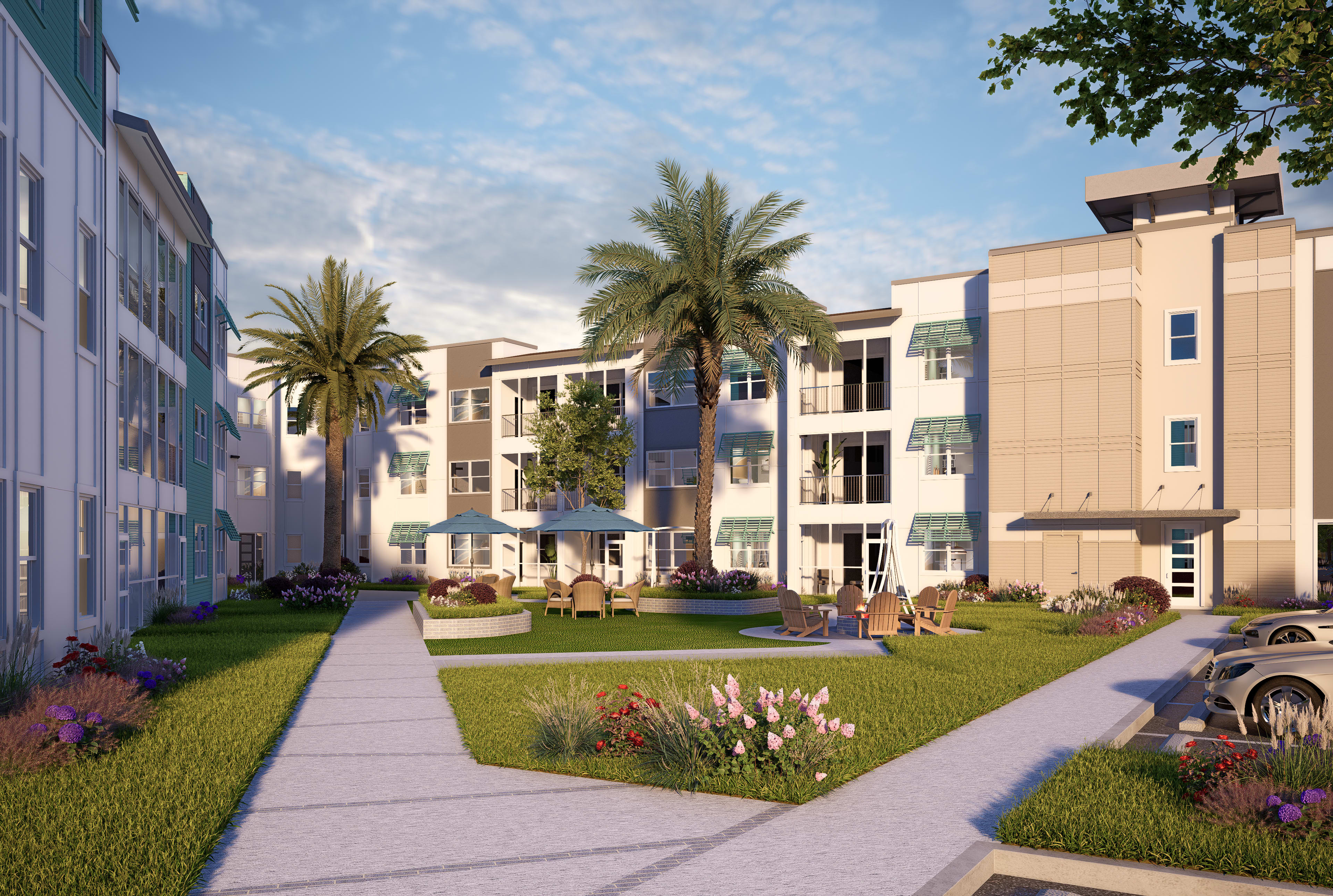 Cozy and beautiful courtyard where you can enjoy to hangout with family and friends at The Vivien in Vero Beach, Florida
