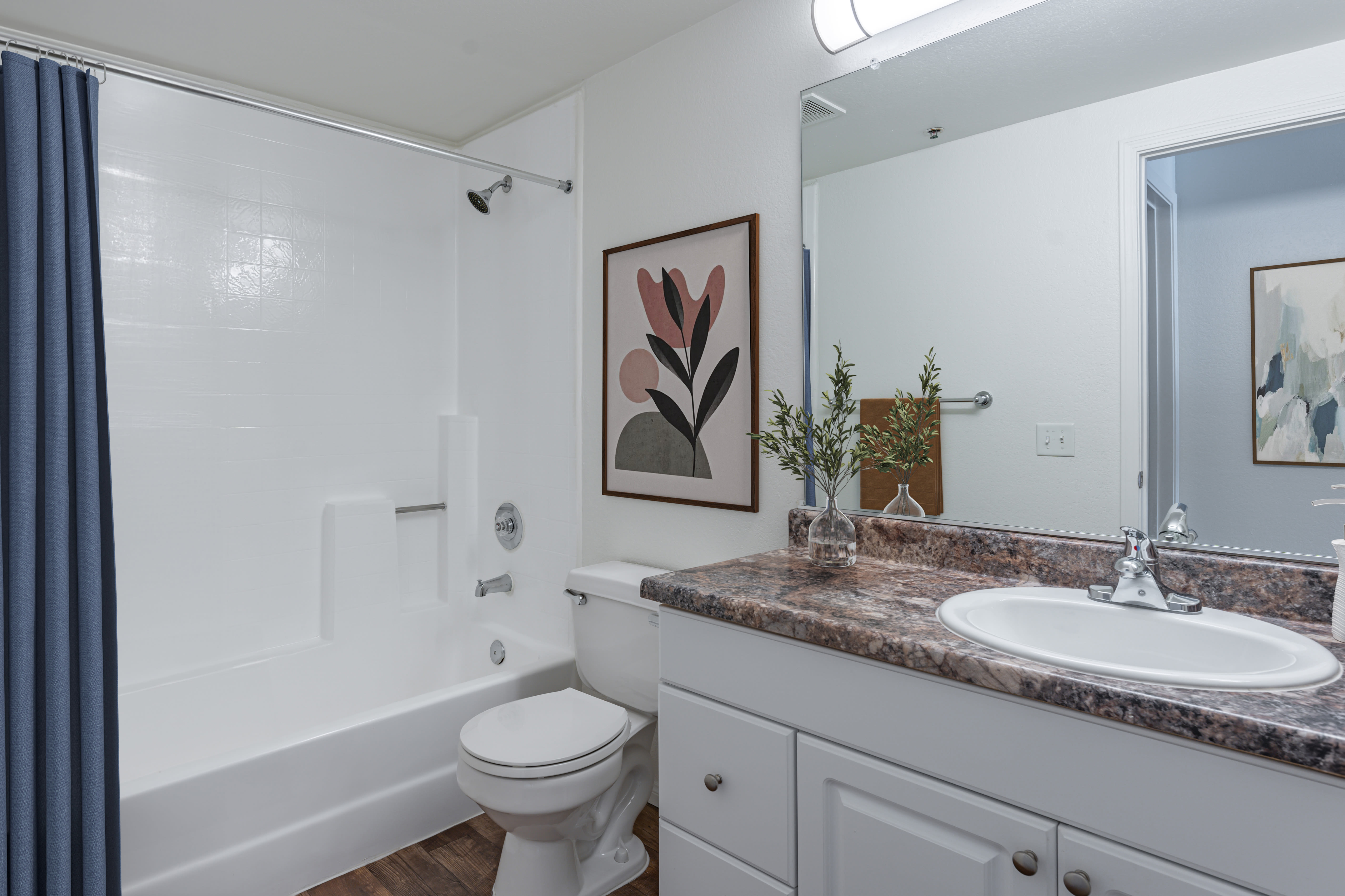 Model bathroom with premium finishes at Veranda La Jolla in San Diego, California
