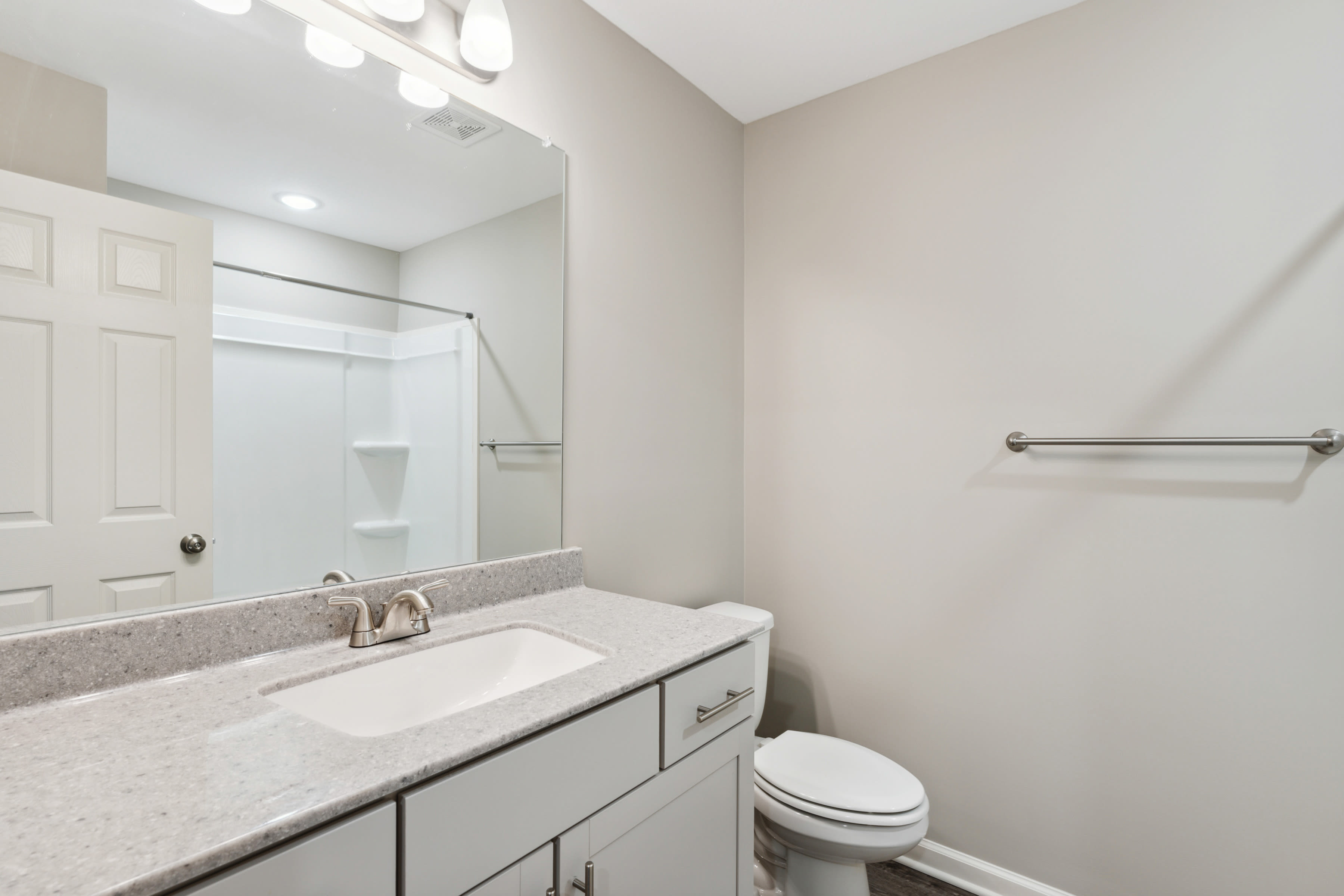 Bathroom with storage space and mirror at Parkview Place in Clarksville, Tennessee