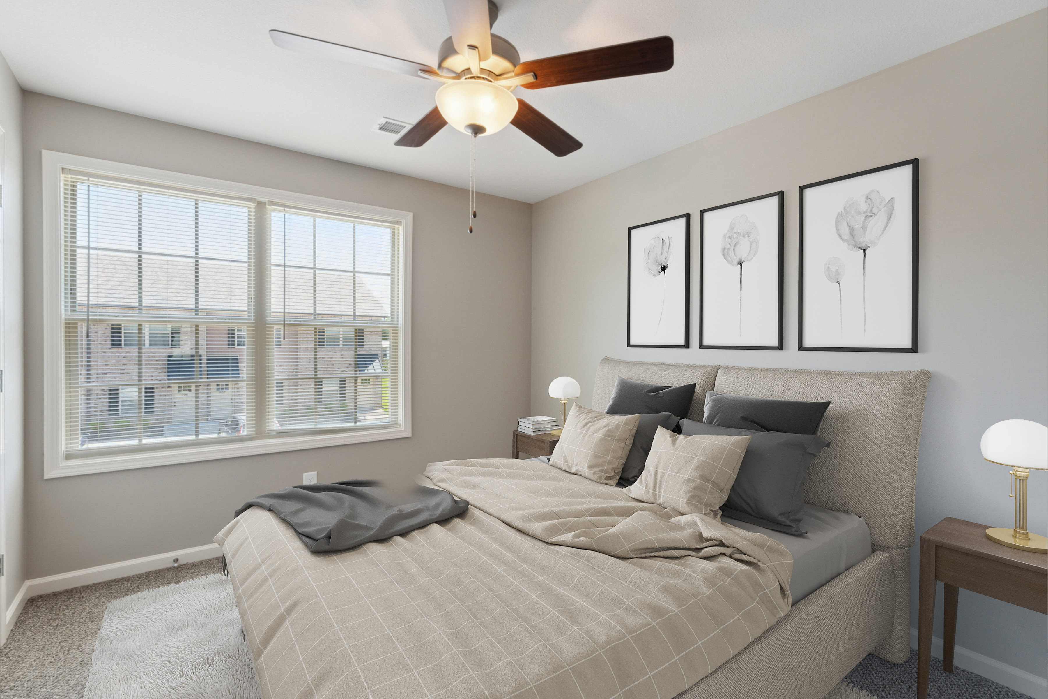 Bedroom with windows and ceiling fan at Parkview Place in Clarksville, Tennessee