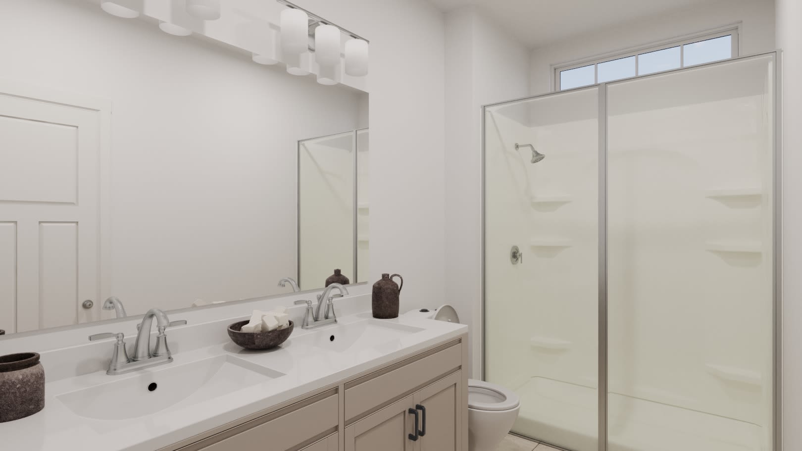 Bathroom with shower and waterfall faucet sink at Maybrook Terraces in Greenville, South Carolina