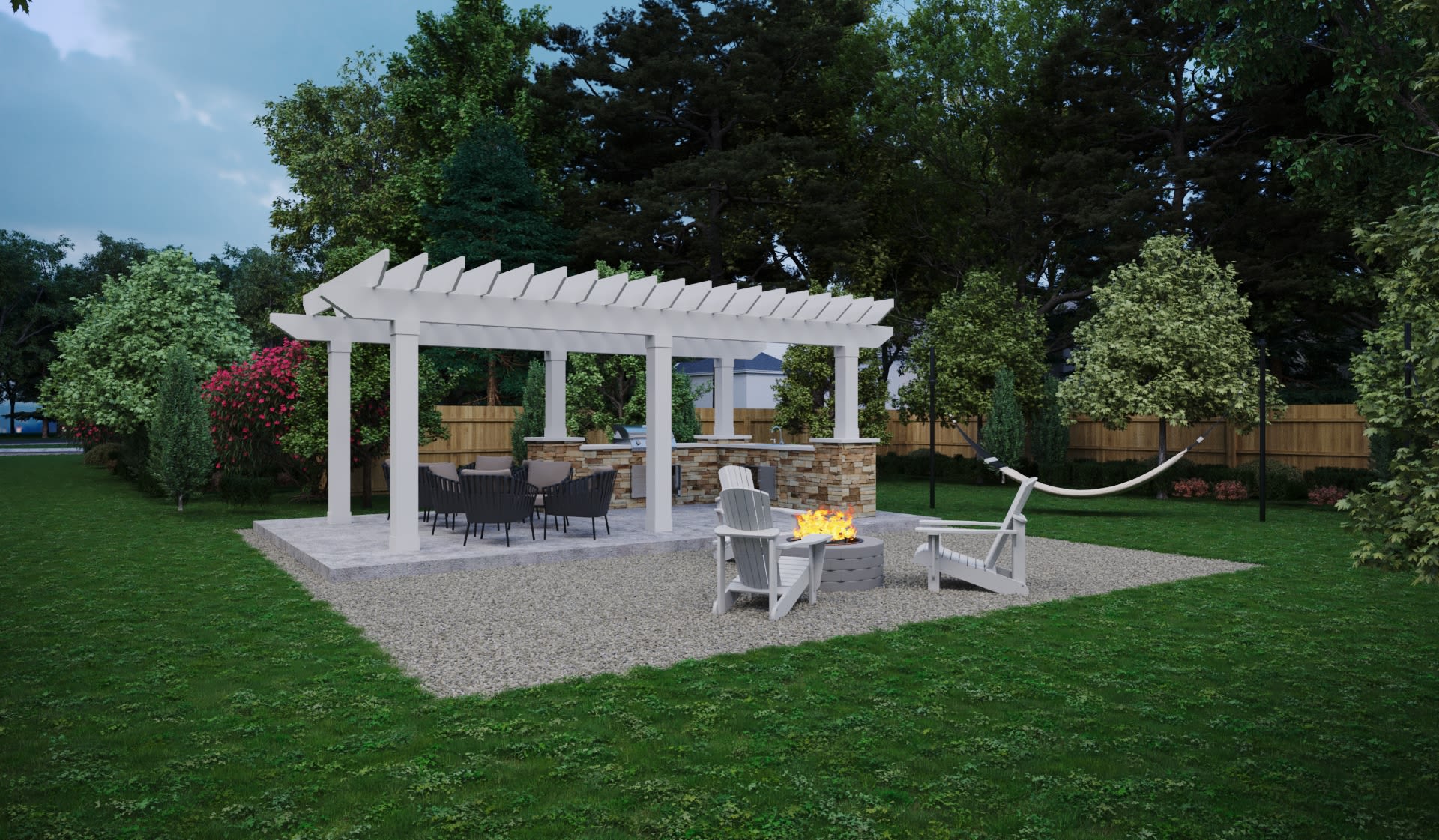 Outdoor lounge with fire pit at Maybrook Terraces in Greenville, South Carolina