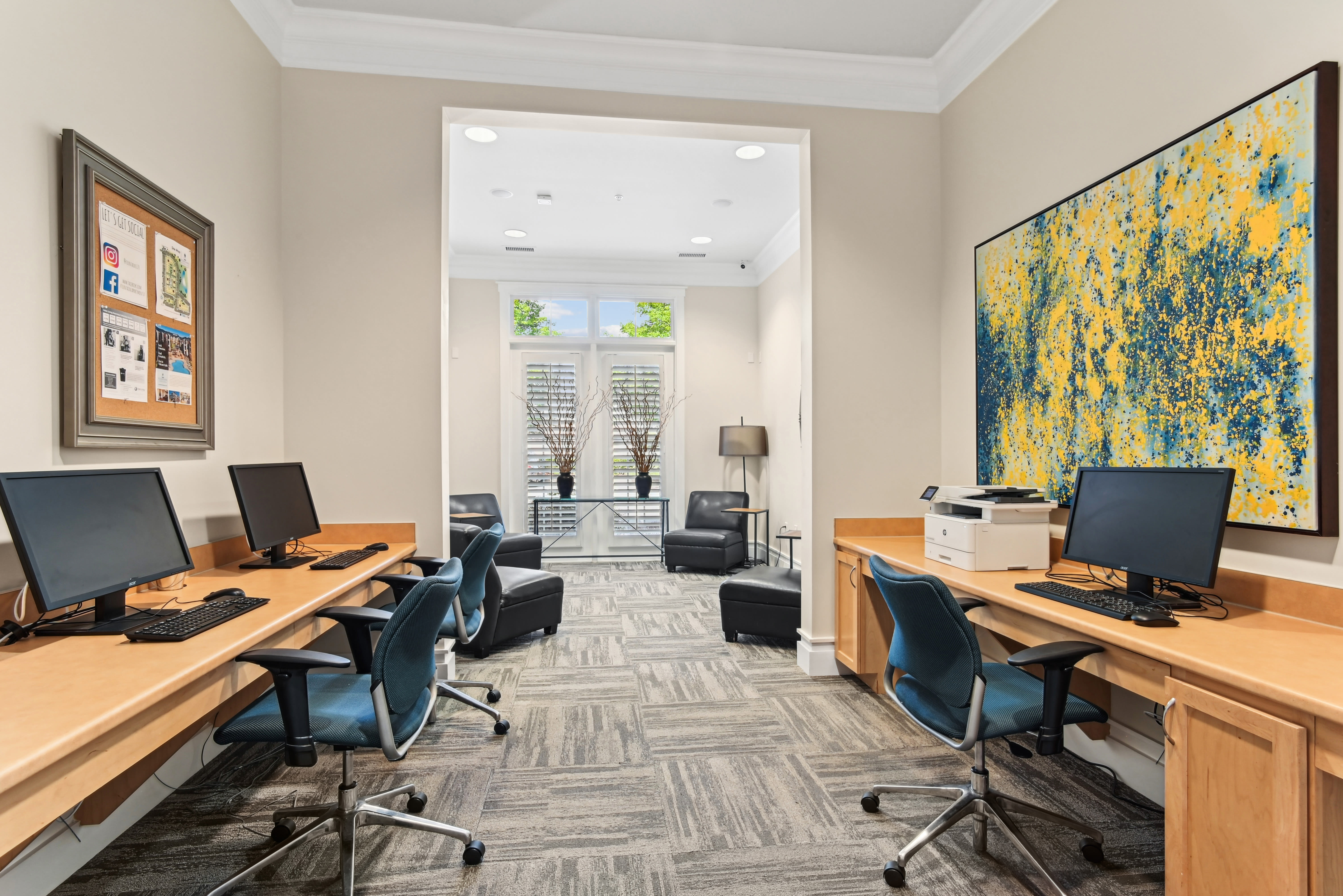 Co-working spaces to boost productivity at Fountains at Mooresville Town Square in Mooresville, North Carolina
