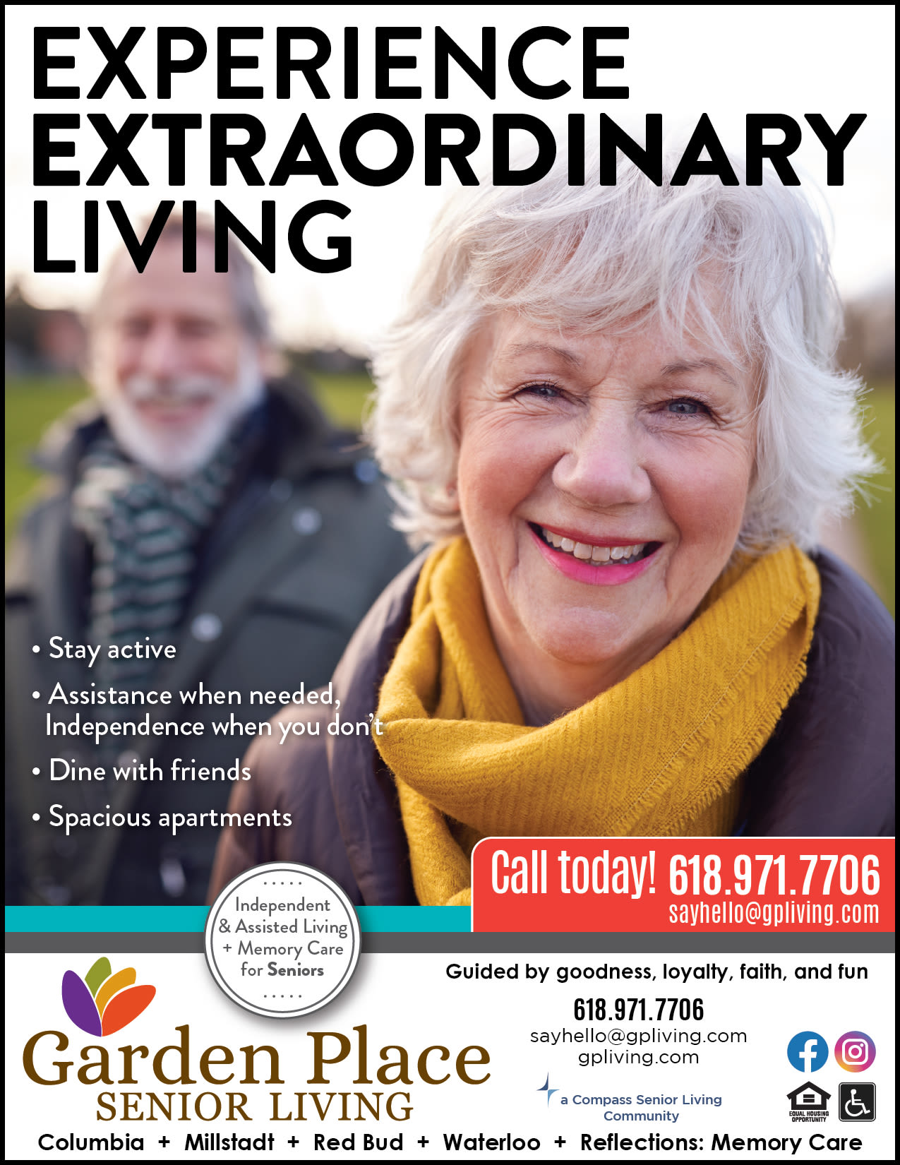 Experience Extraordinary Living flyer at Garden Place Waterloo in Waterloo, Illinois