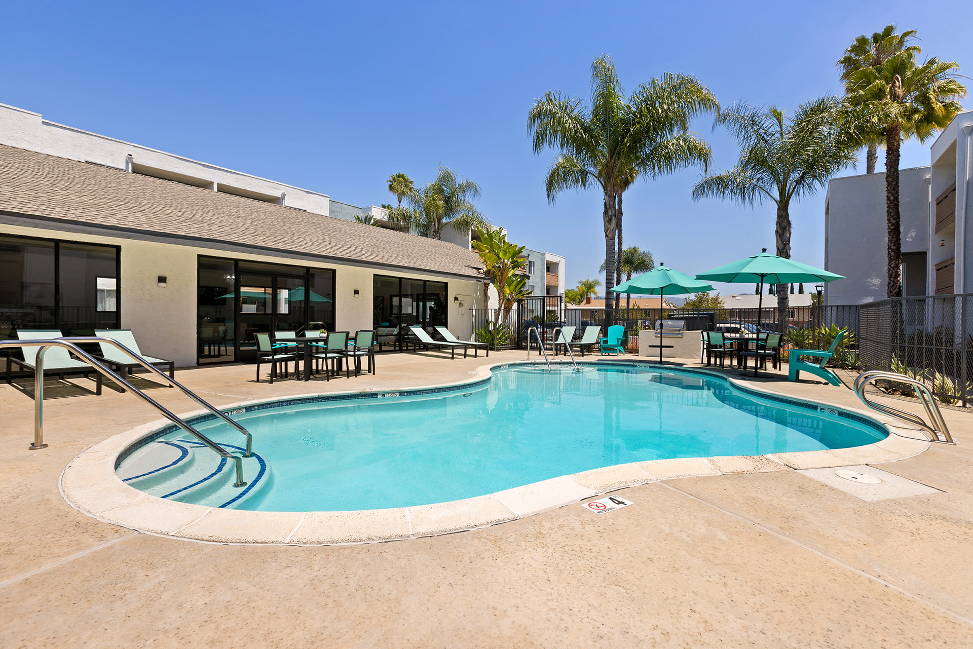 Apartments with swimming pool area at Vida in Escondido, California