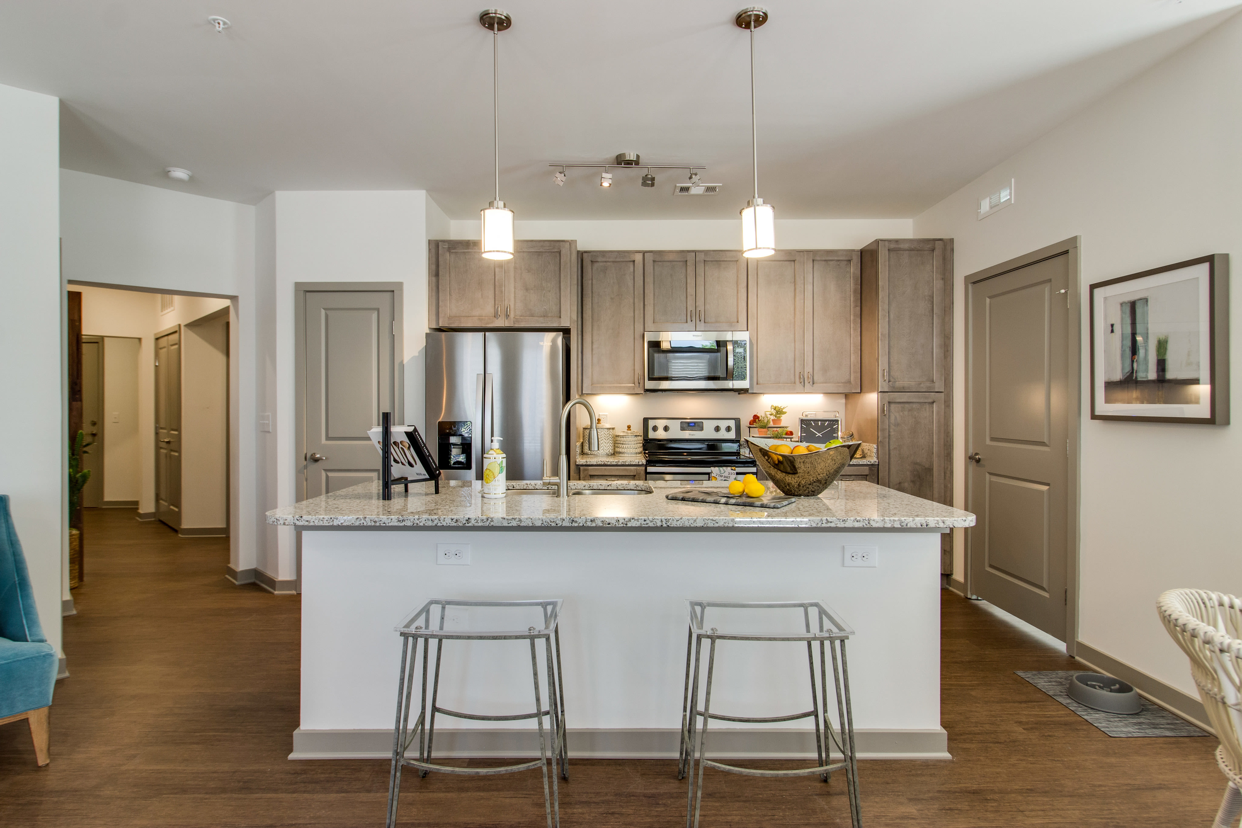 Spacious kitchen with stainless steel appliances at The Banks at West Fork in Murfreesboro, Tennessee