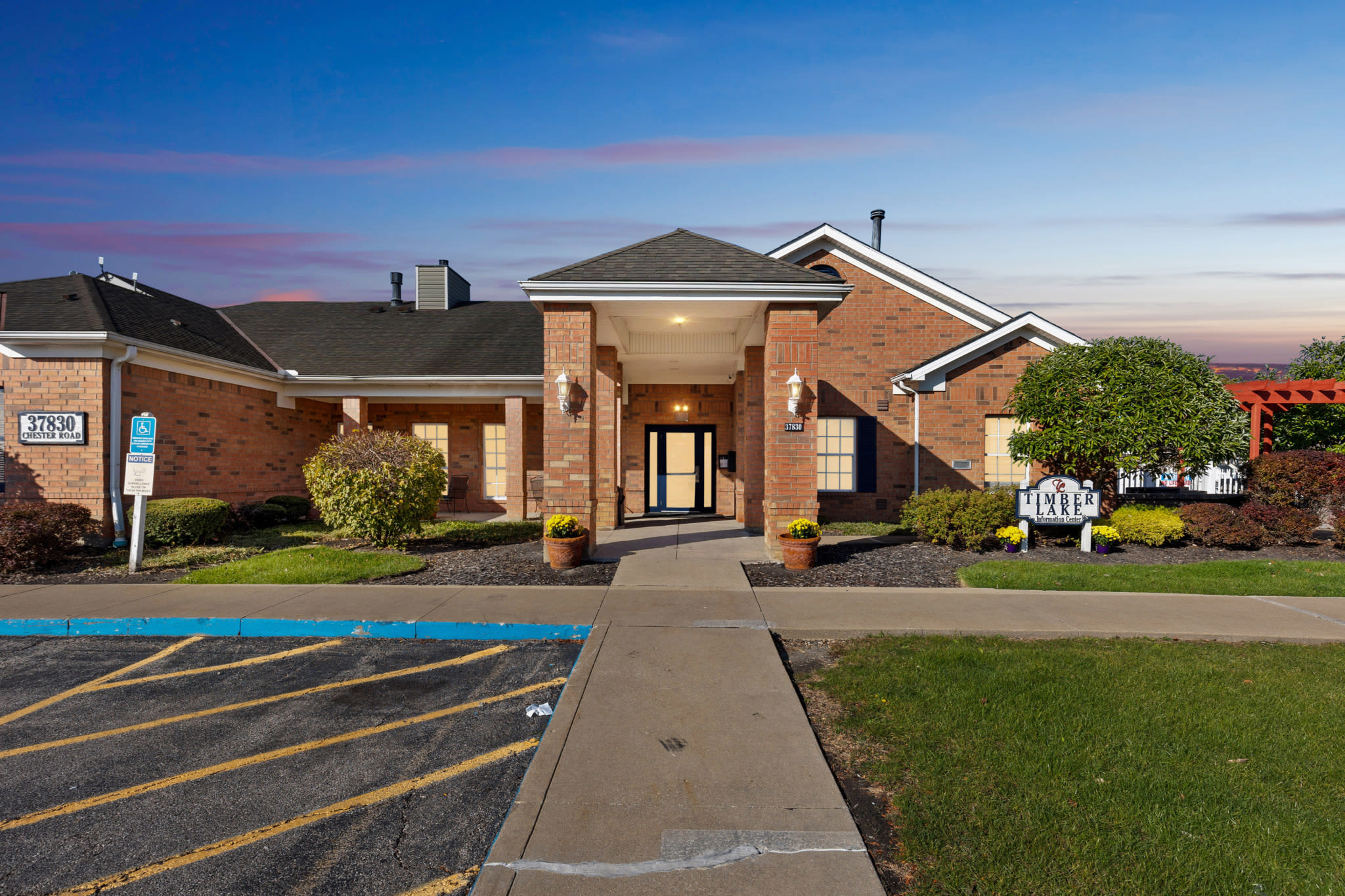 Entrance view of the building at Timber Lake in Avon, Ohio