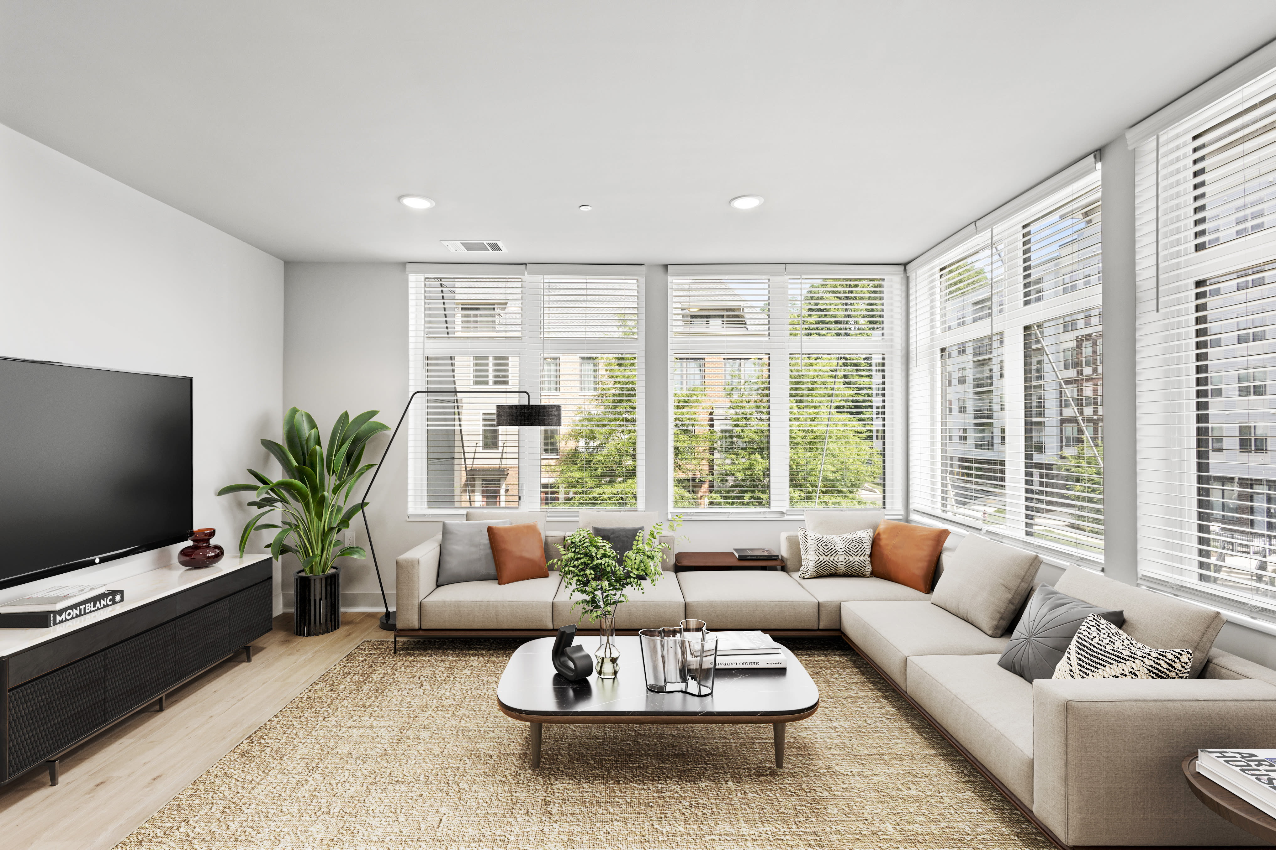 A luxurious living room at The Maximillian at Stonefield in Charlottesville, Virginia