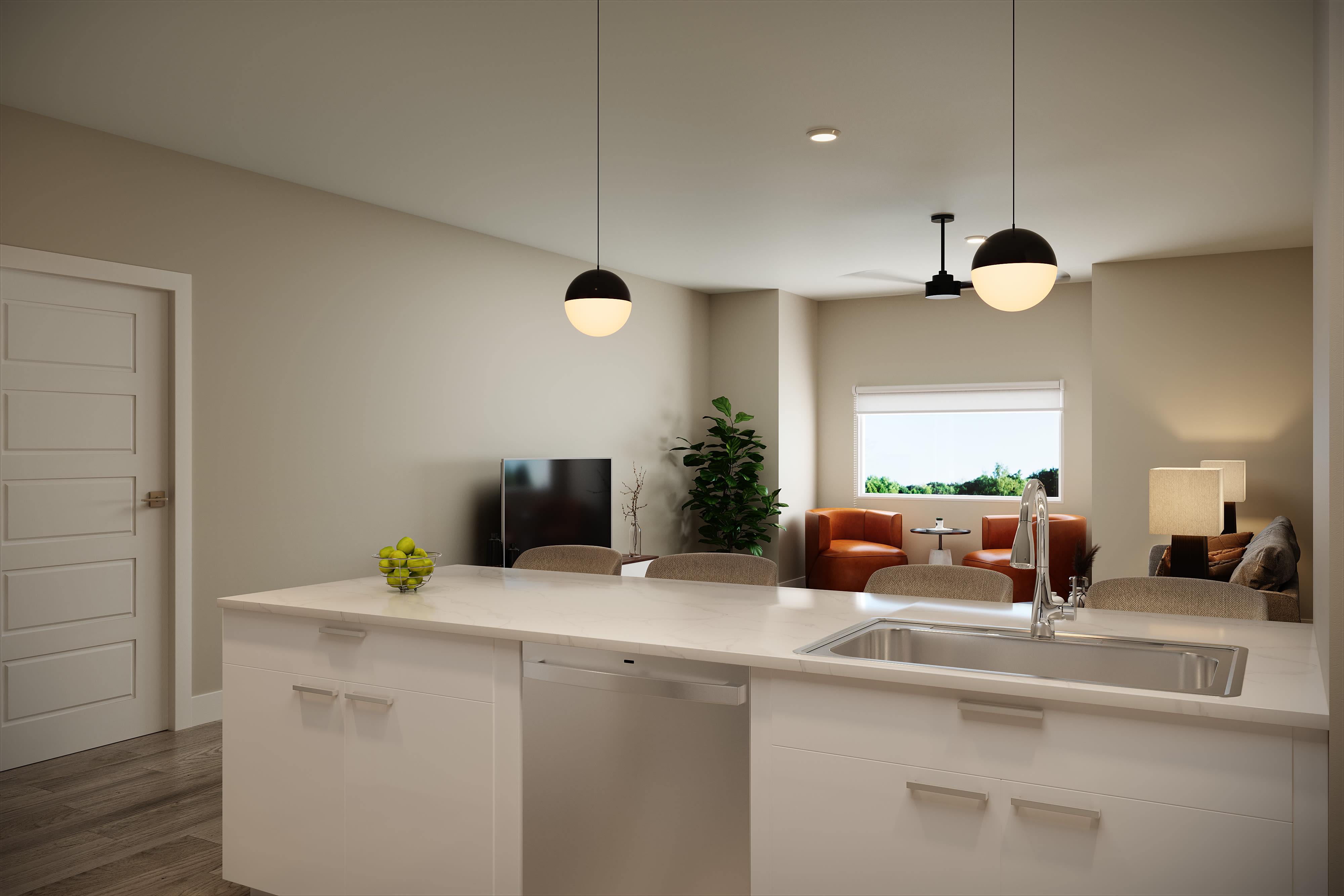 Spacious kitchen with breakfast island at Stone Village Apartments in Reno, Nevada