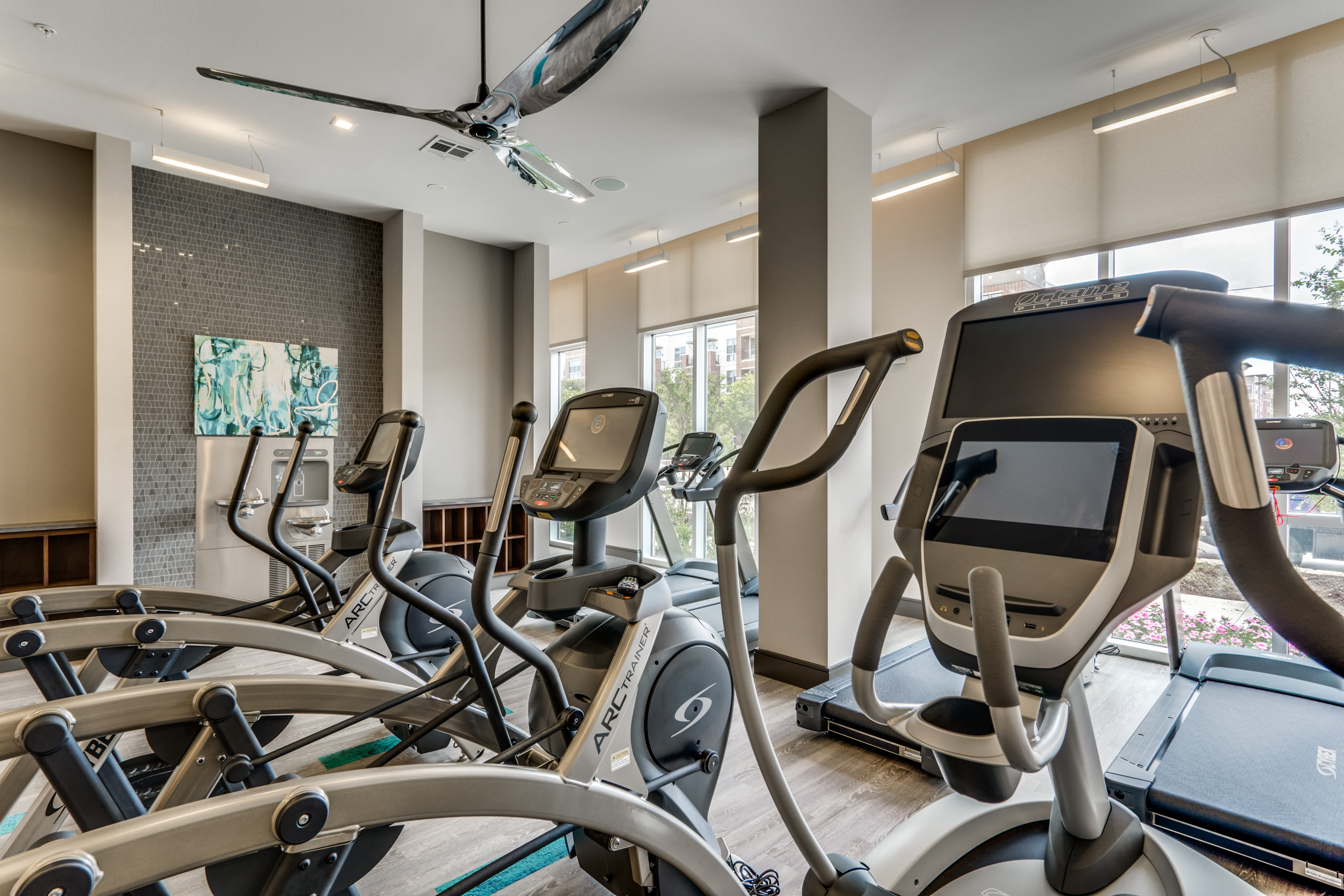 Close-up of the treadmills at  in Irving, Texas