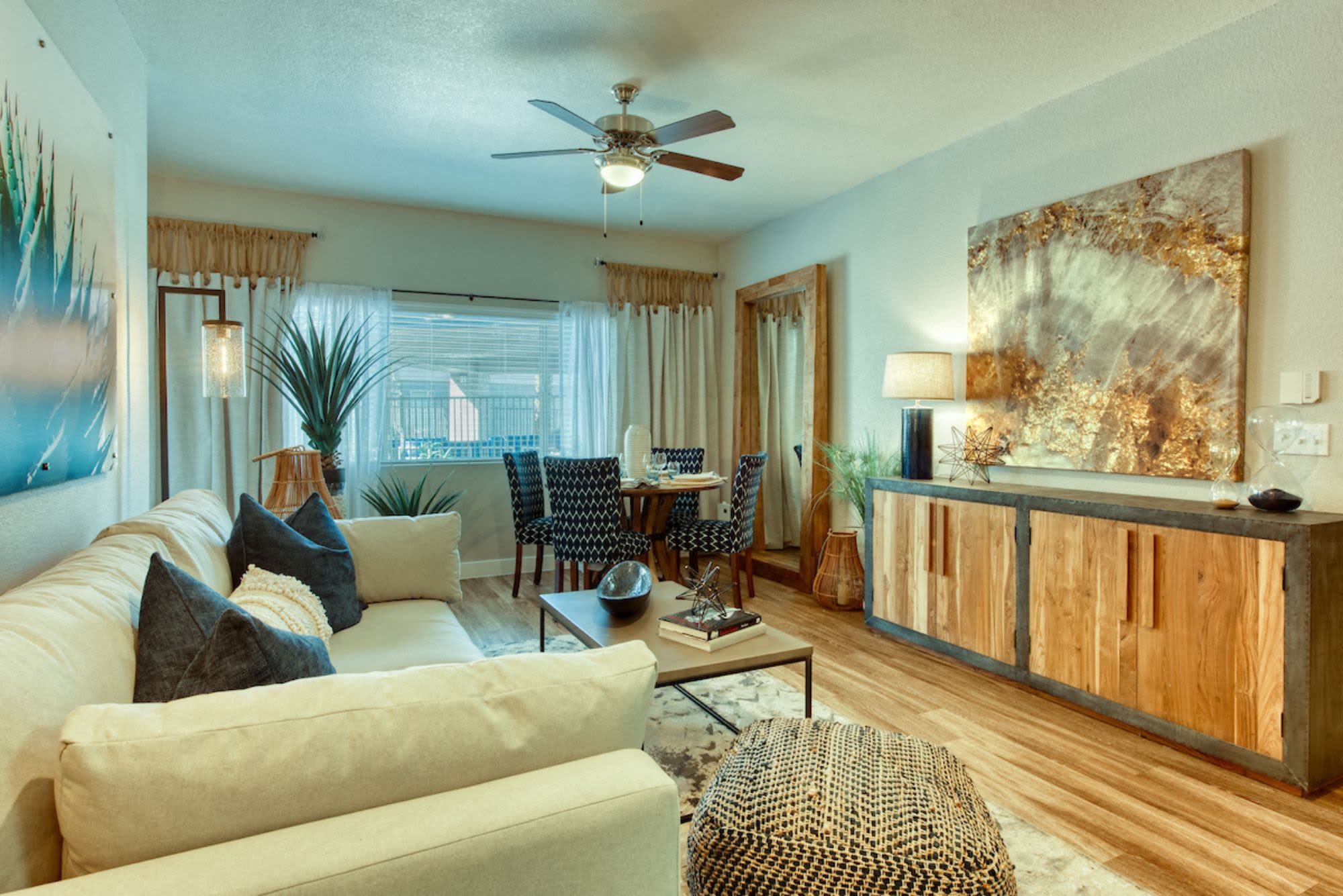 Living room in a model apartment at Indigo Springs in Mesa, Arizona