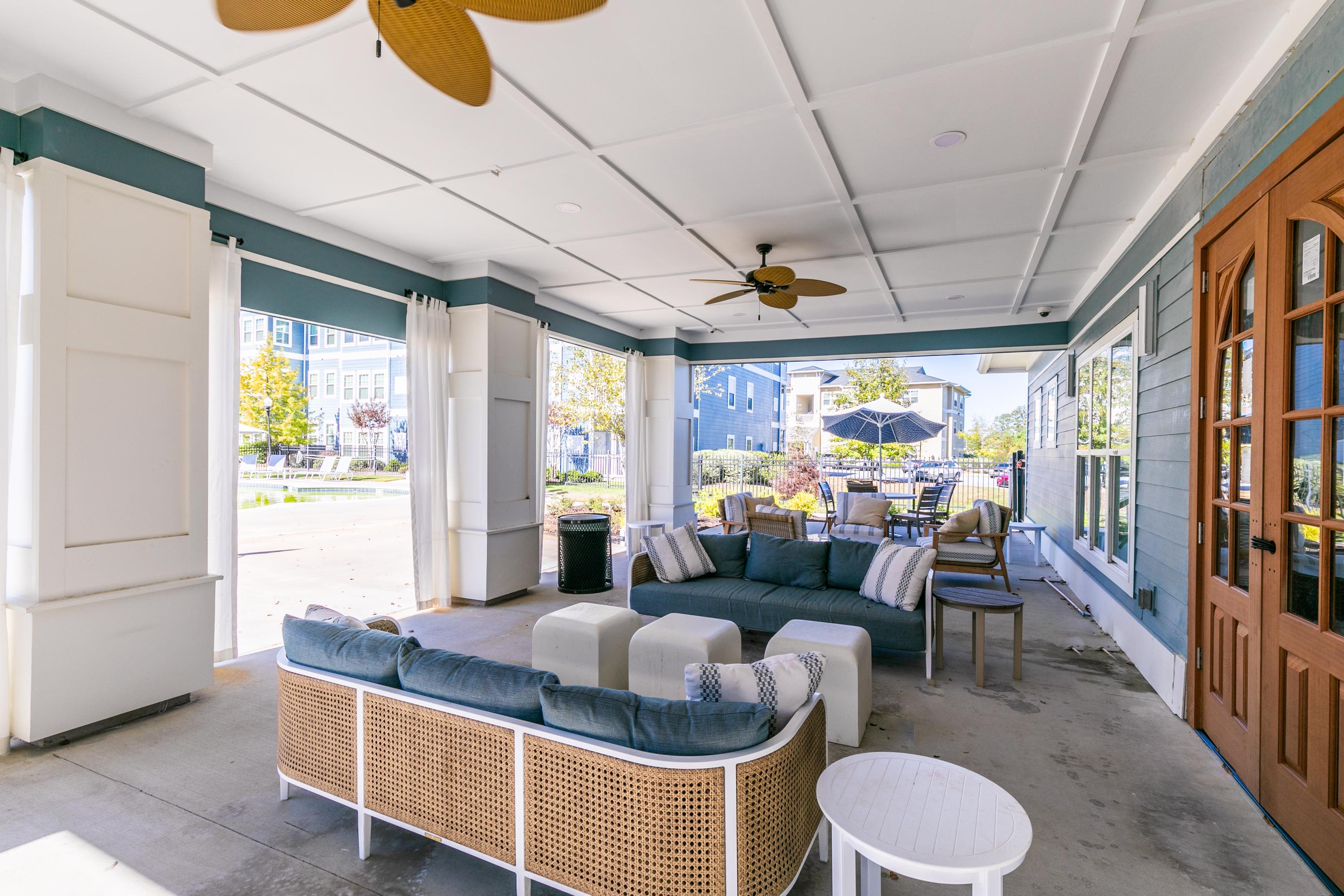 A picturesque covered porch at Thomaston Crossing in Macon, Georgia
