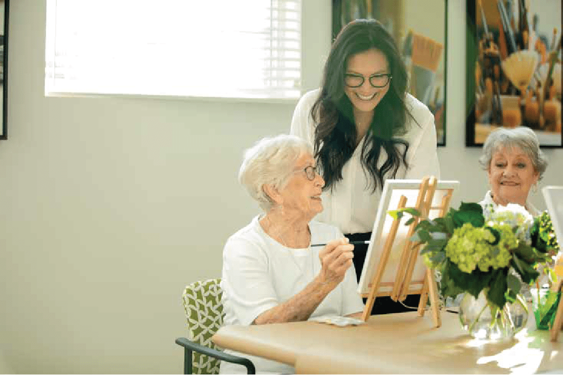 residents participating in a painting class at Clearwater Beaverton in Beaverton, Oregon