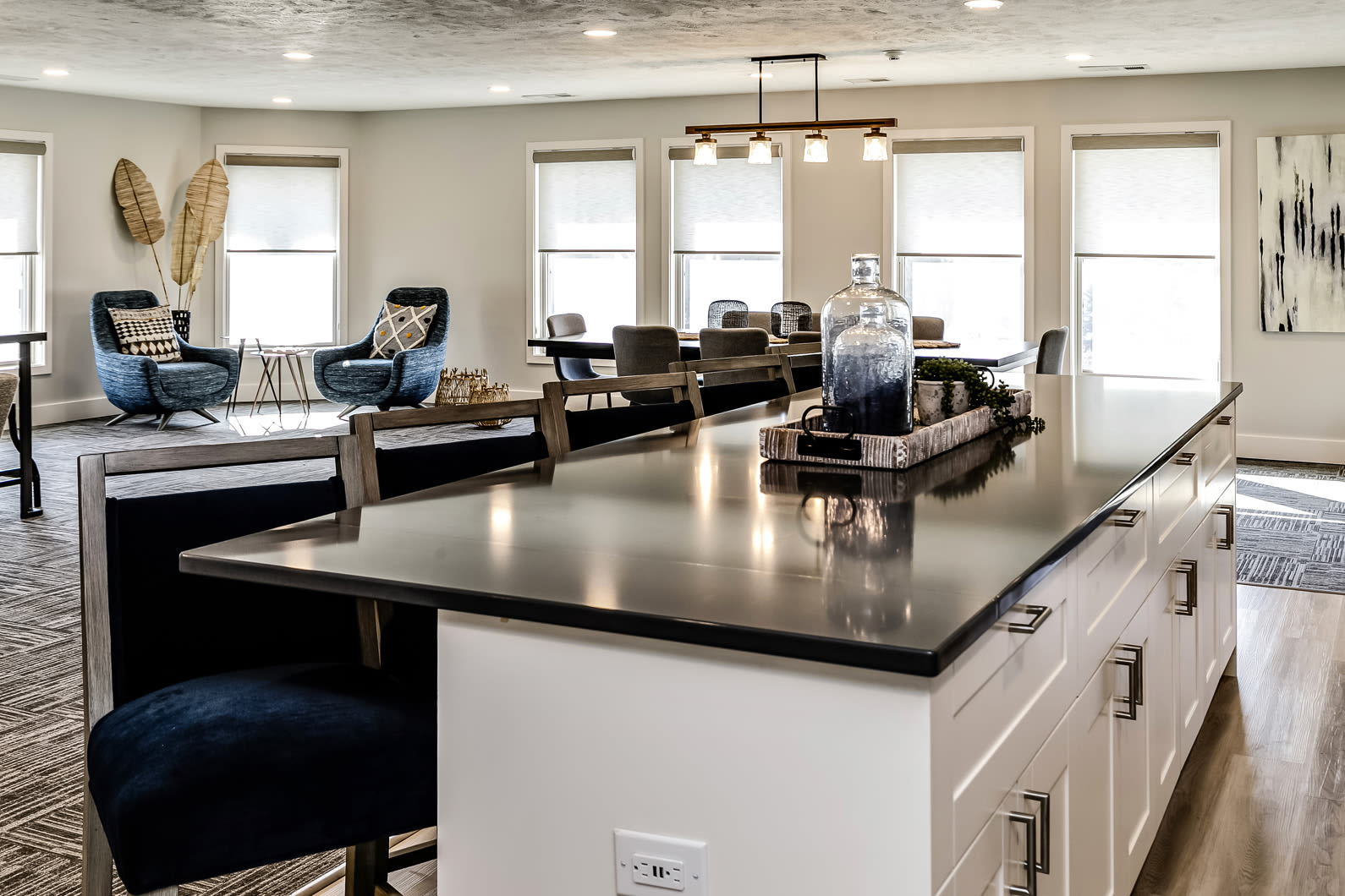 View of clubhouse from kitchen at The Falgrove Apartments in Omaha, Nebraska