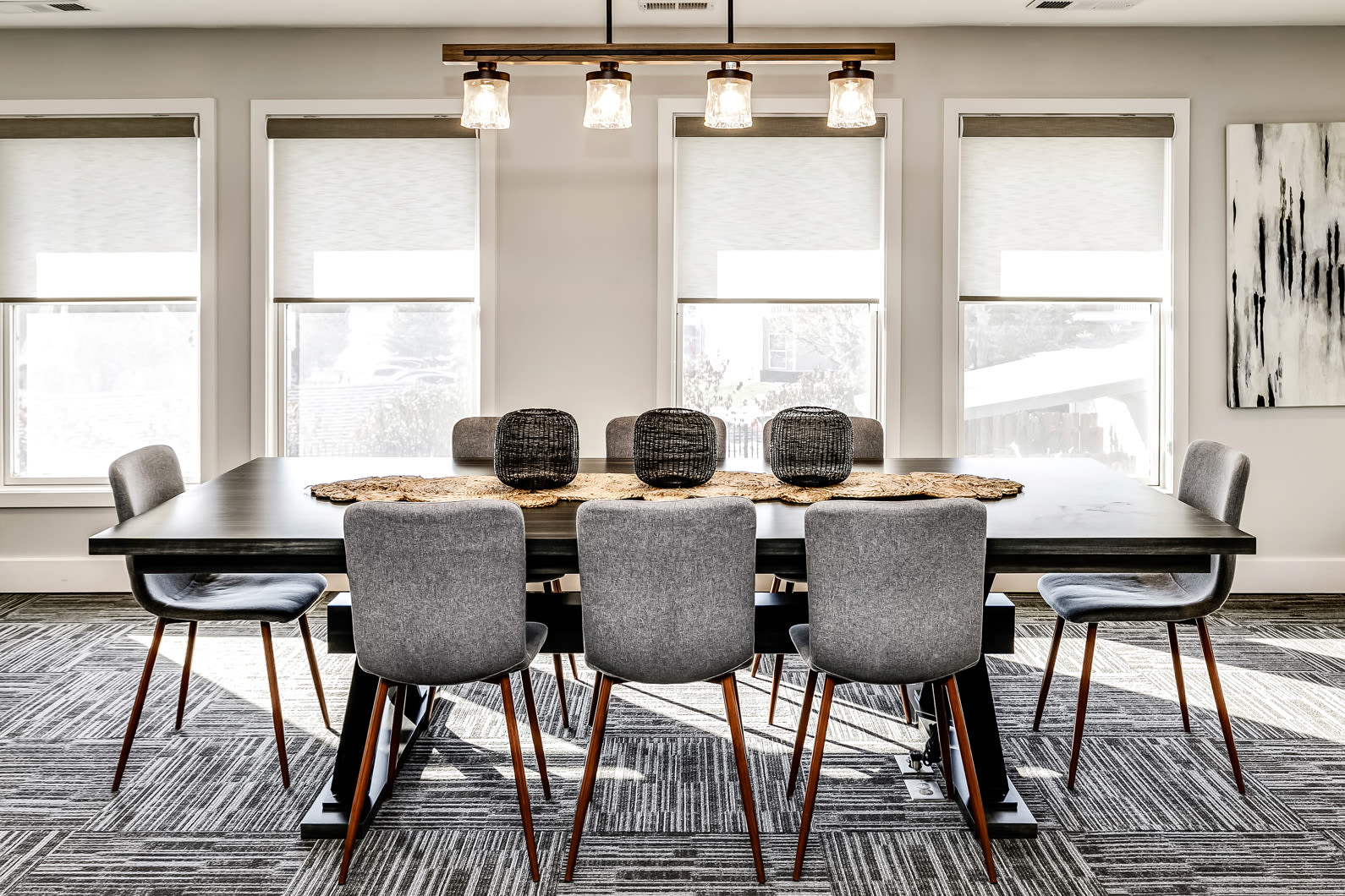 Dining table of the clubhouse at The Falgrove Apartments in Omaha, Nebraska
