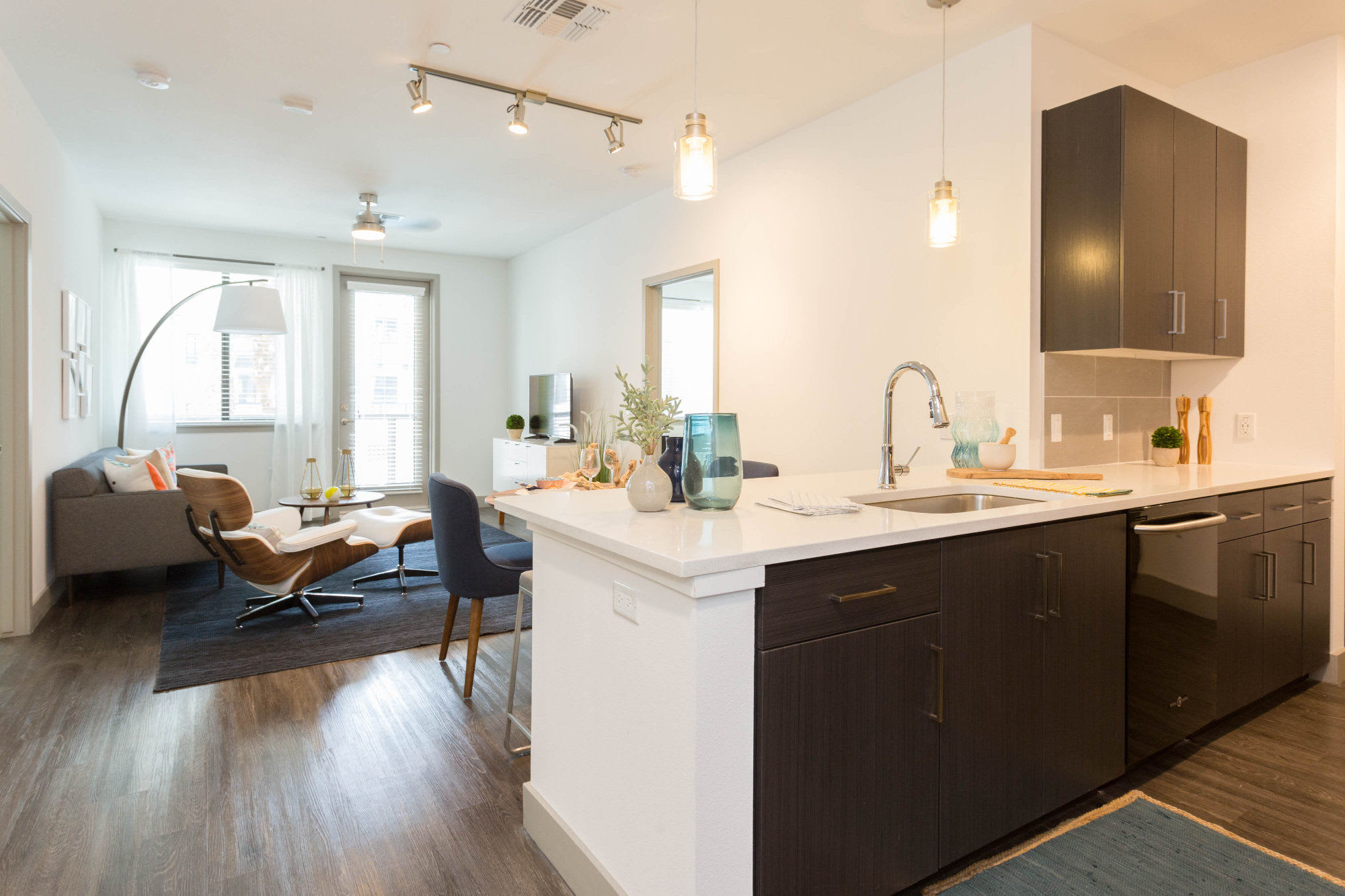 Wood-style flooring in an apartment at Art on Highland in Phoenix, Arizona