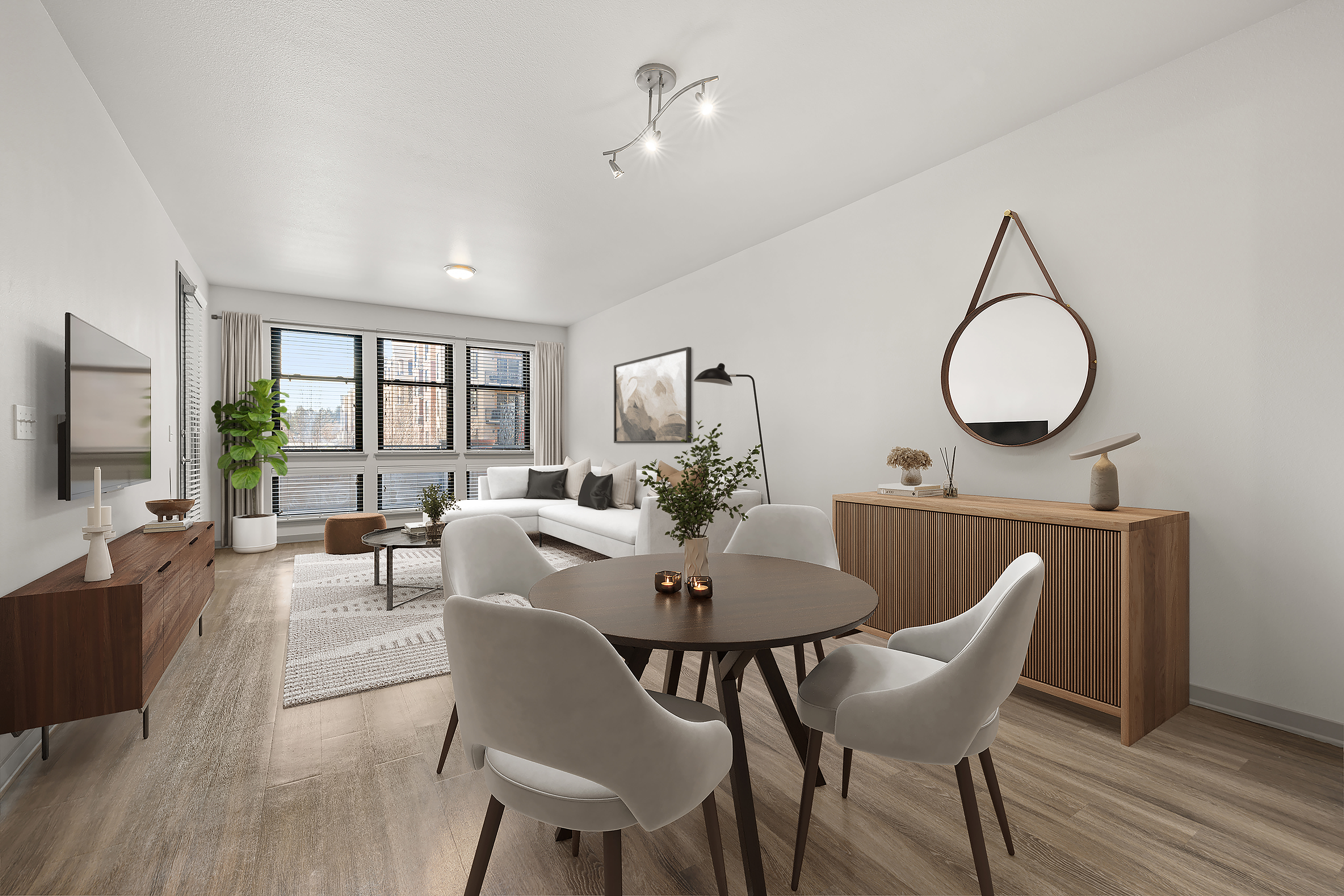 Modern kitchen and appliances at Kent Place Residences in Englewood, Colorado