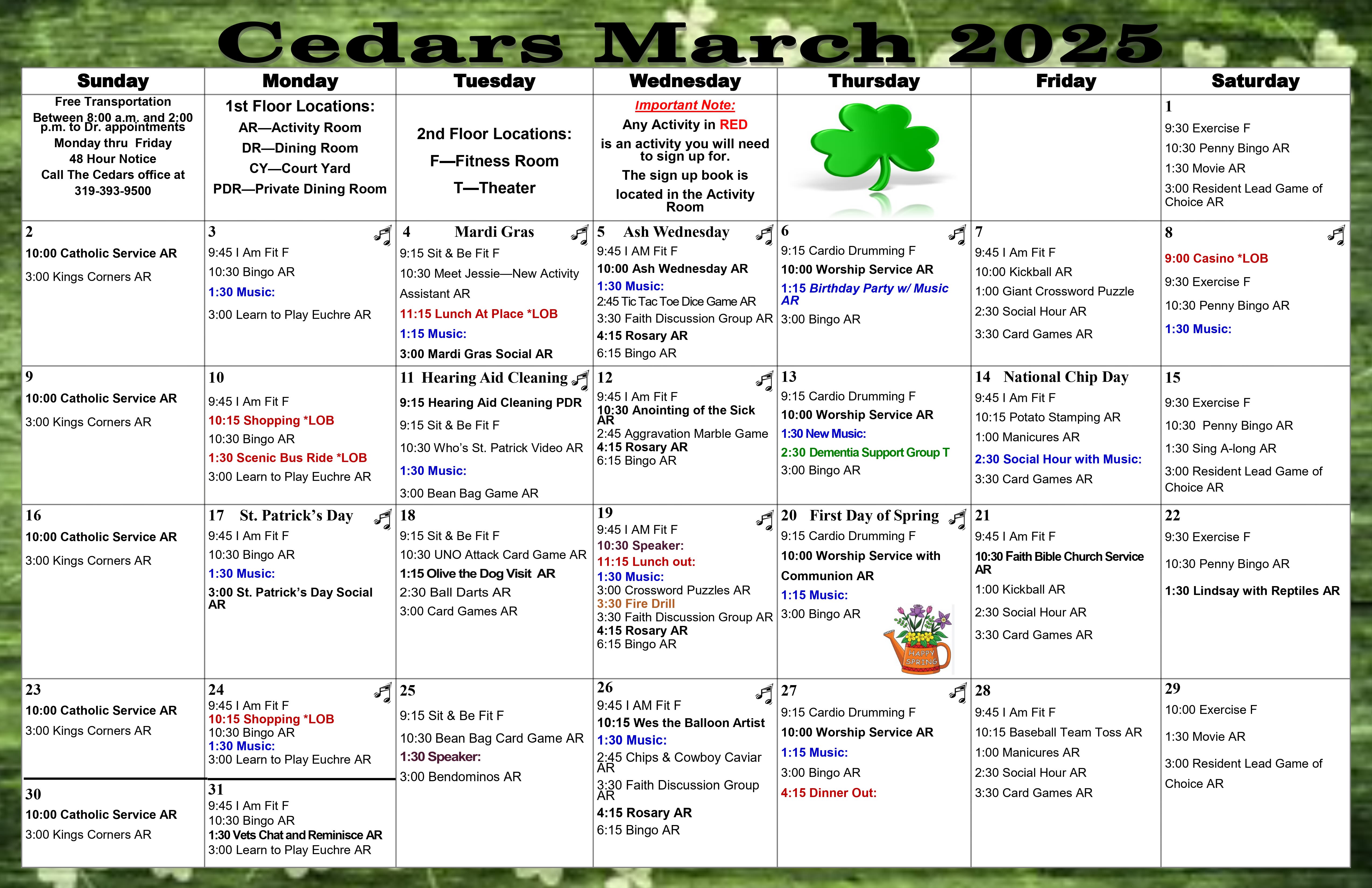 Assisted Living Calendar from The Keystones of Cedar Rapids in Cedar Rapids, Iowa