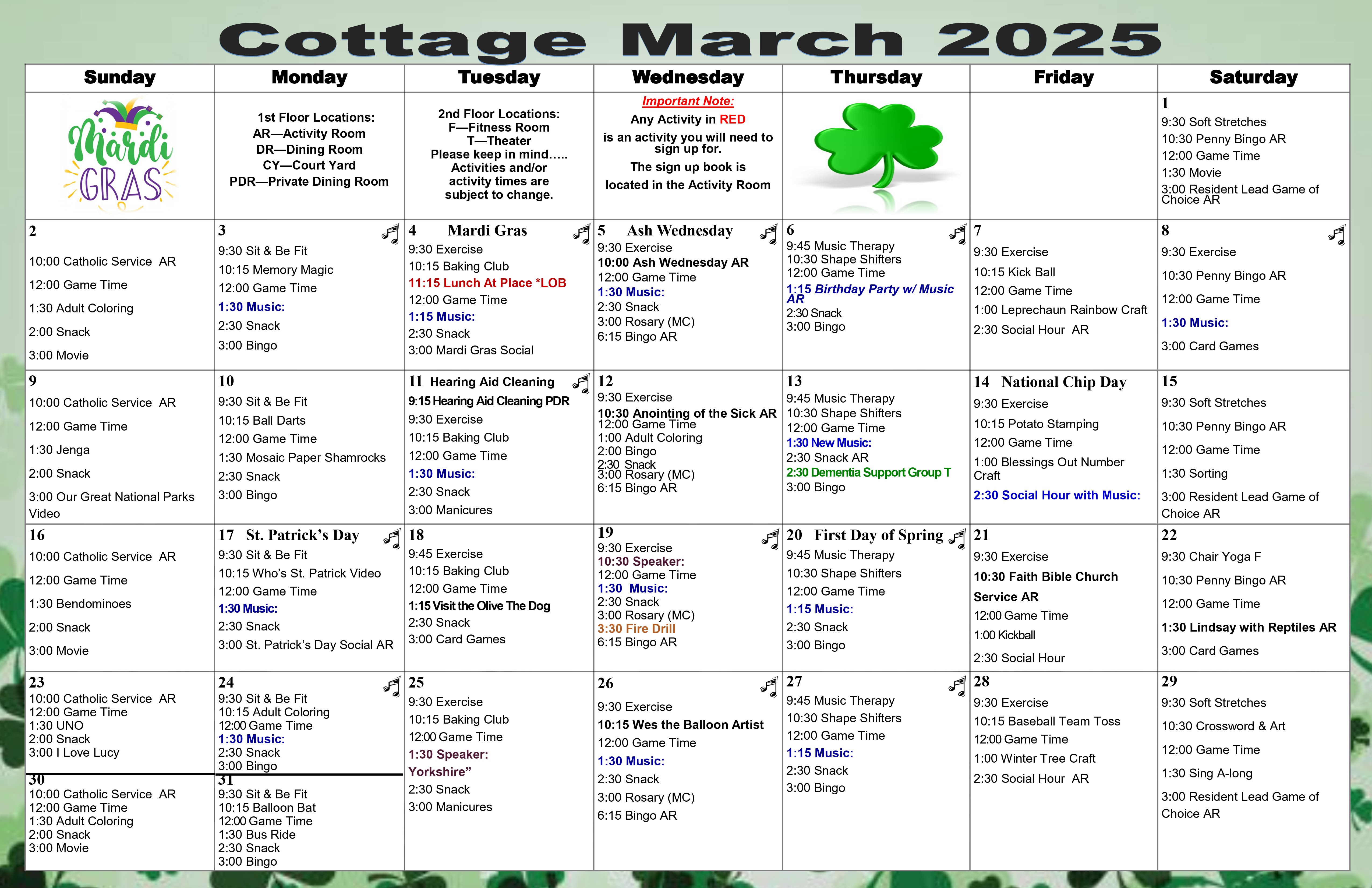 View the Memory Care Calendar from The Keystones of Cedar Rapids in Cedar Rapids, Iowa