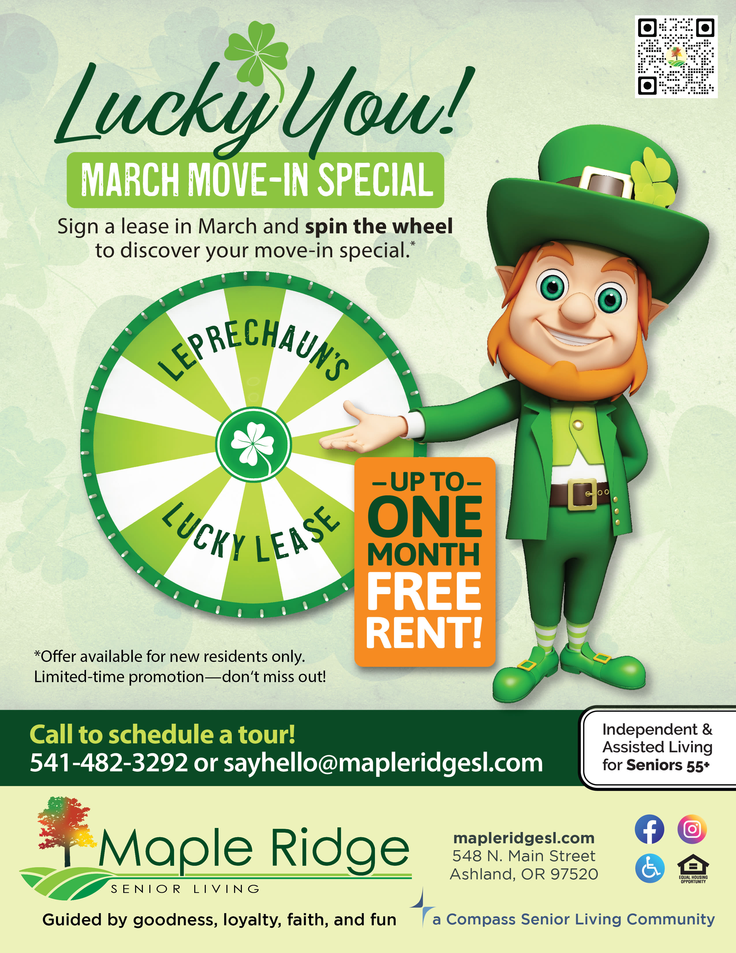 March Flyer at Maple Ridge Senior Living in Ashland, Oregon