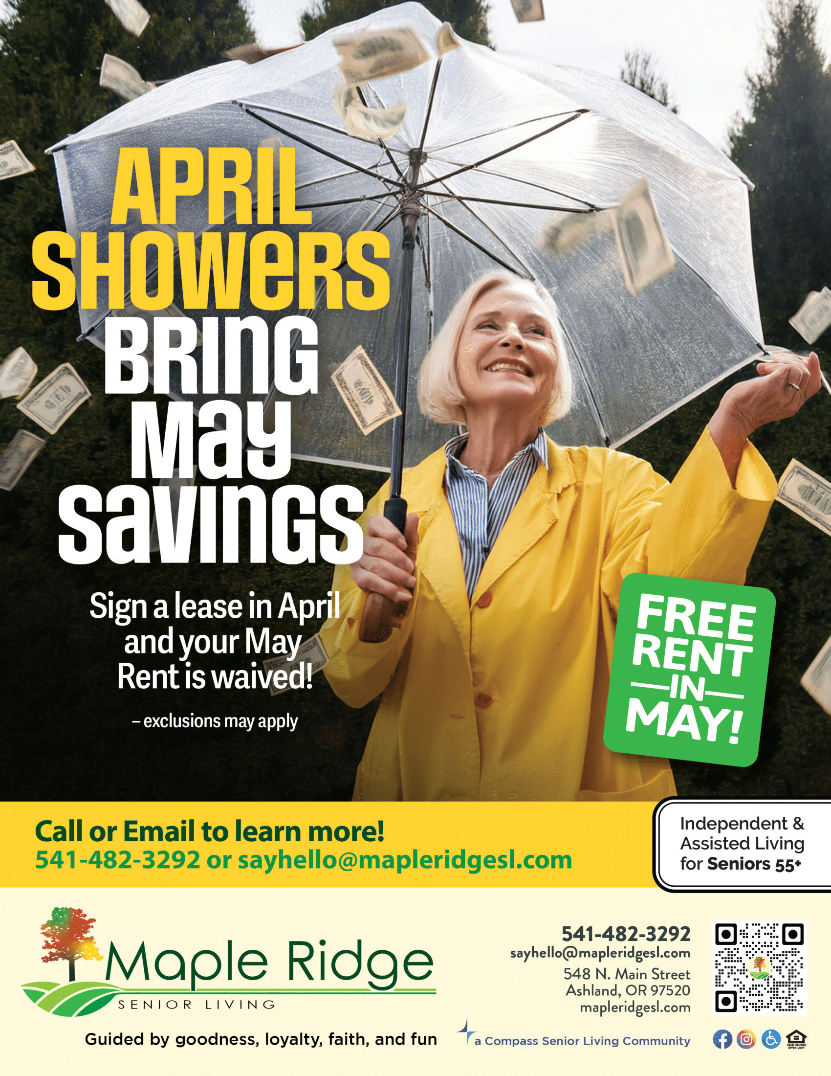 April Flyer at Maple Ridge Senior Living in Ashland, Oregon