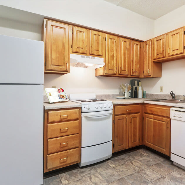 Fully equipped kitchen at Bixby Brockton Apartments in Brockton, Massachusetts, 