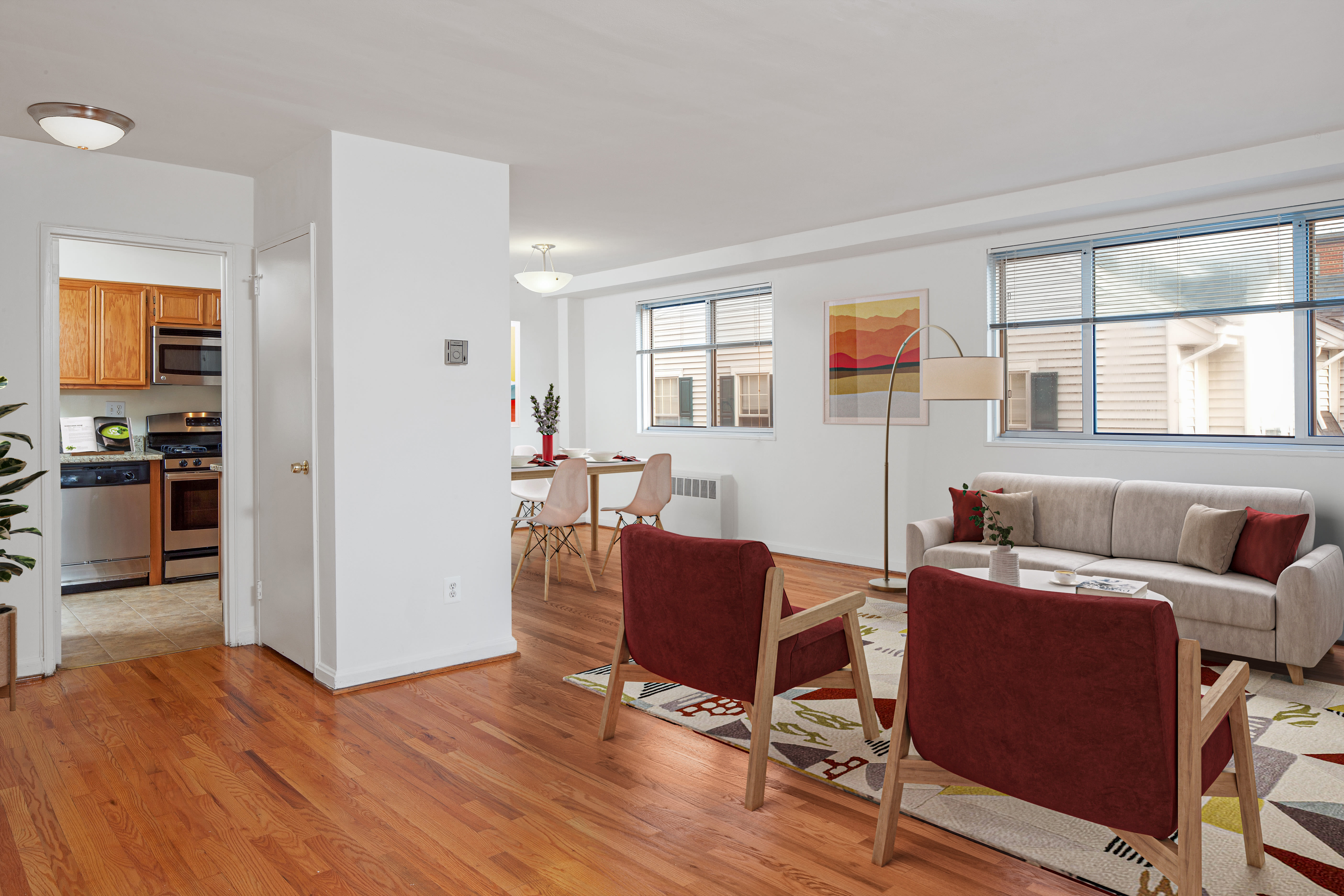 Living room of an apartment at Bradley View Apartments in Chevy Chase, Maryland