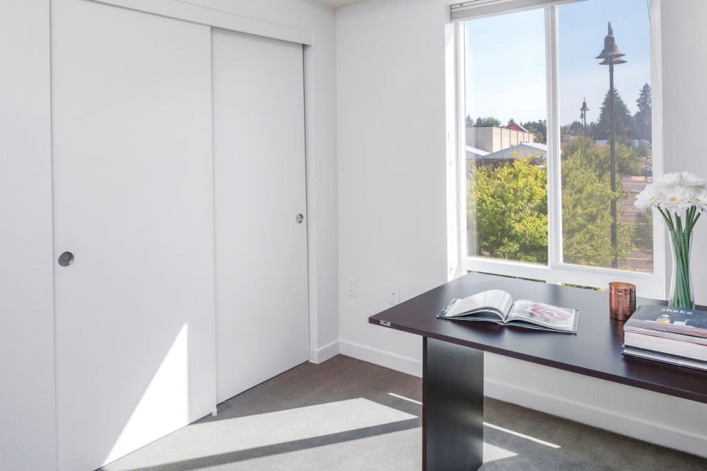 Study space and closets at Bell Tower at Old Town Square in Wilsonville, Oregon
