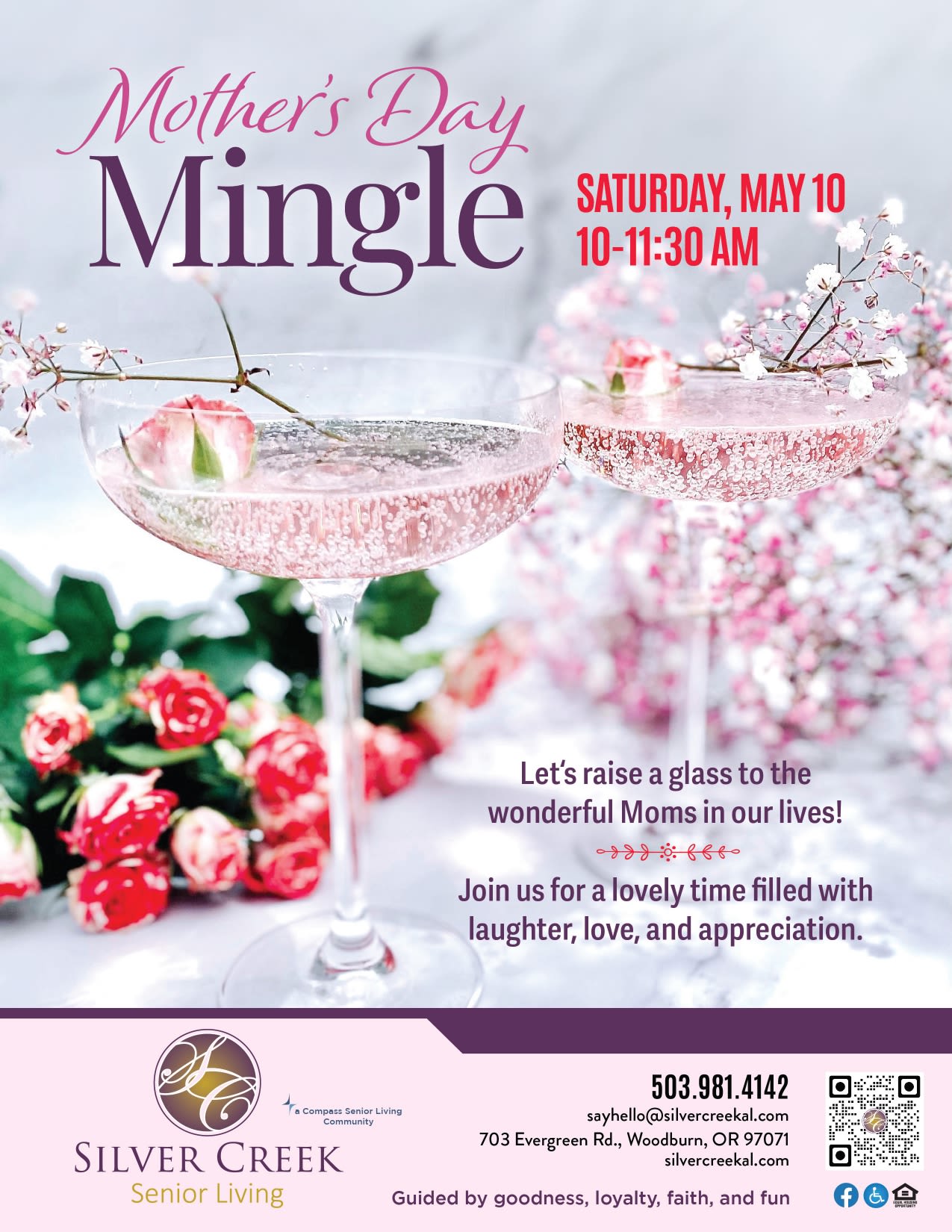 Mother's day flyer at Silver Creek Senior Living in Woodburn, Oregon