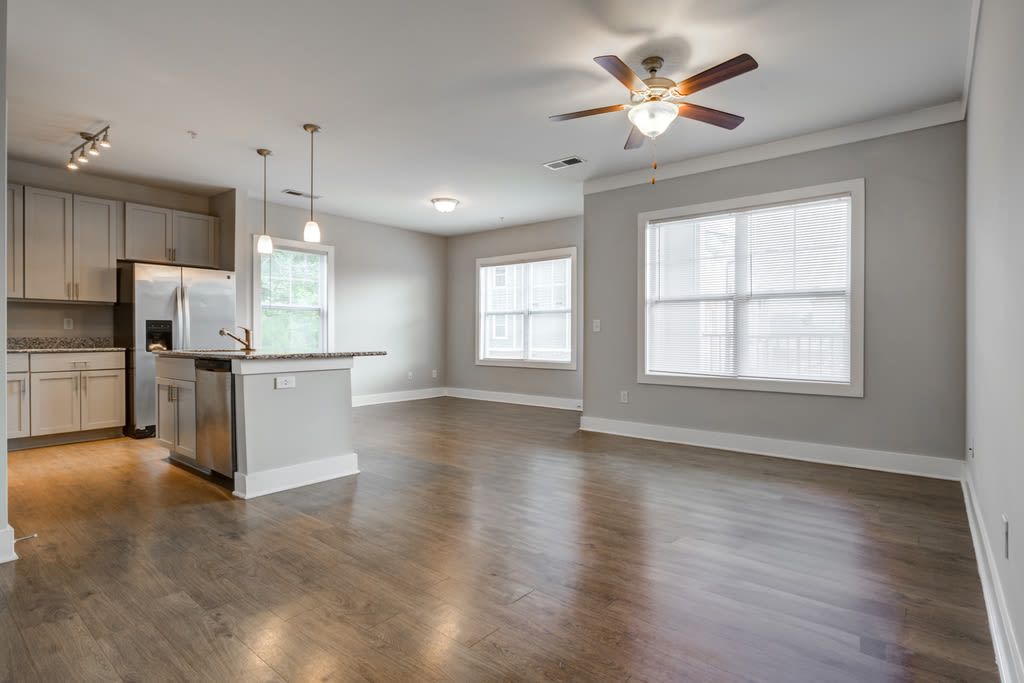 Model apartment with windows and ceiling fan at Century Park Place, Morrisville, North Carolina