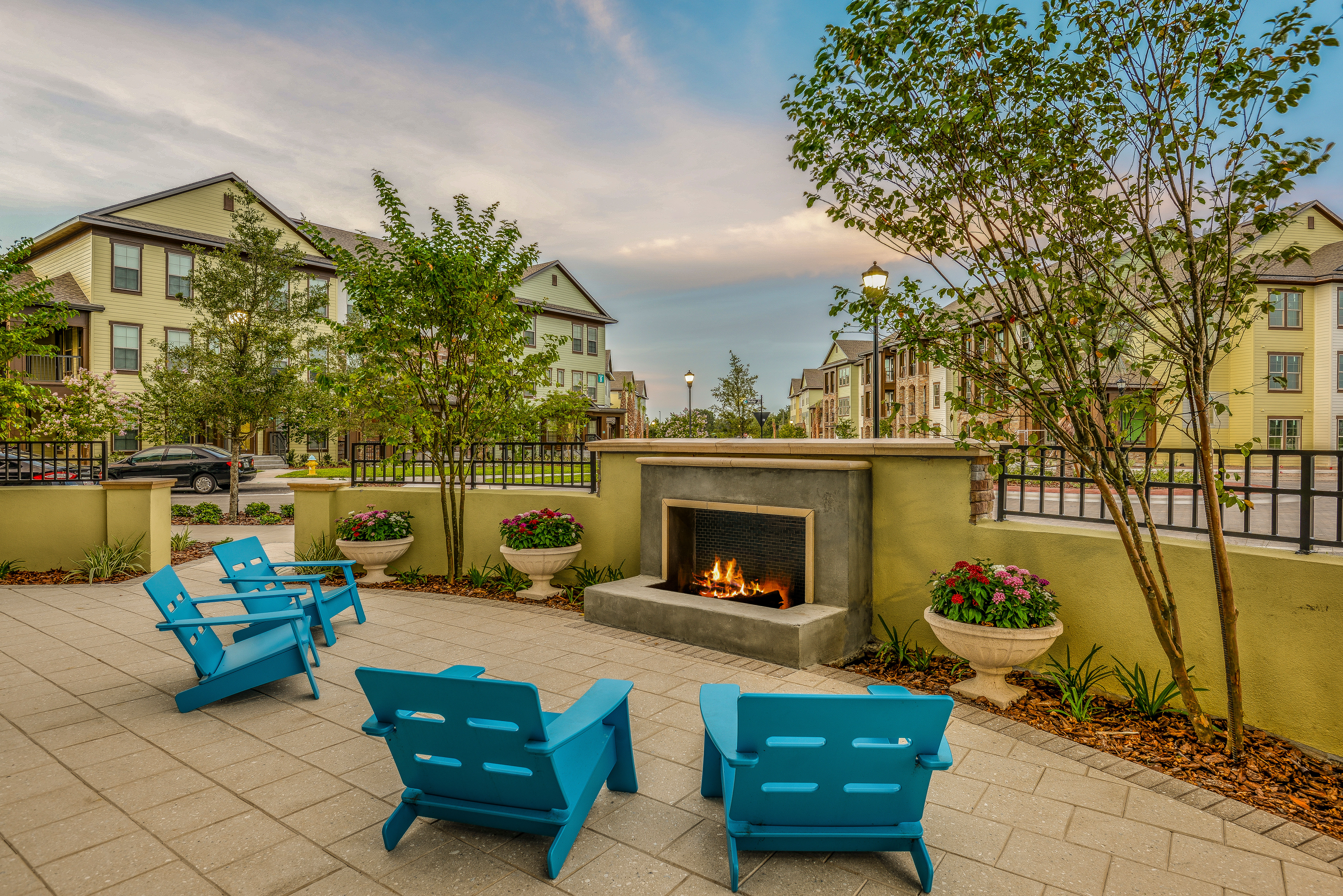 Outdoor fireplace at Circa at Fishhawk Ranch in Lithia, Florida