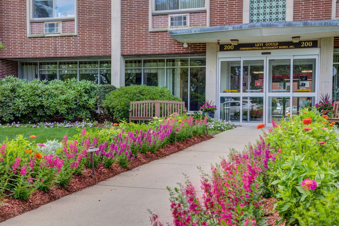 Community entrance gate at Congregational Retirement Homes in Melrose, Massachusetts
