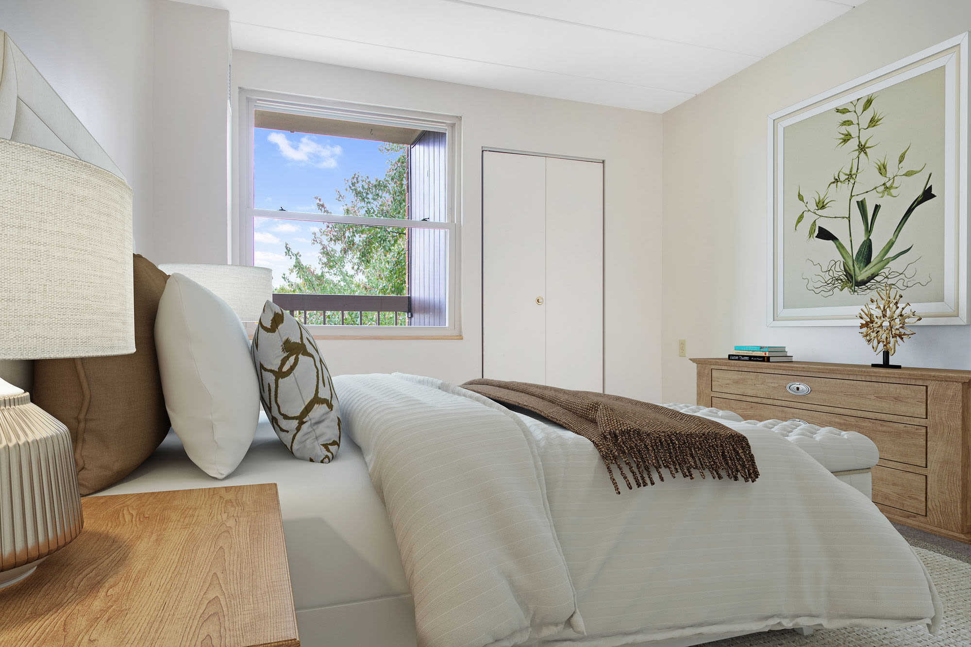 Spacious bedroom with large comfortable bed at Clark House in Amherst, Massachusetts, 