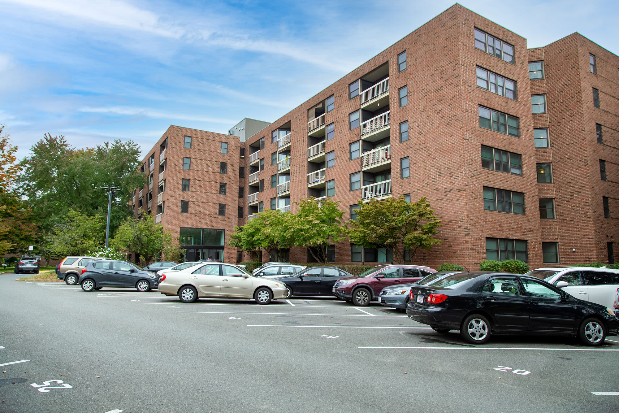 Lots of parking in the welcoming neighbrhood at Clark House in Amherst, Massachusetts, 