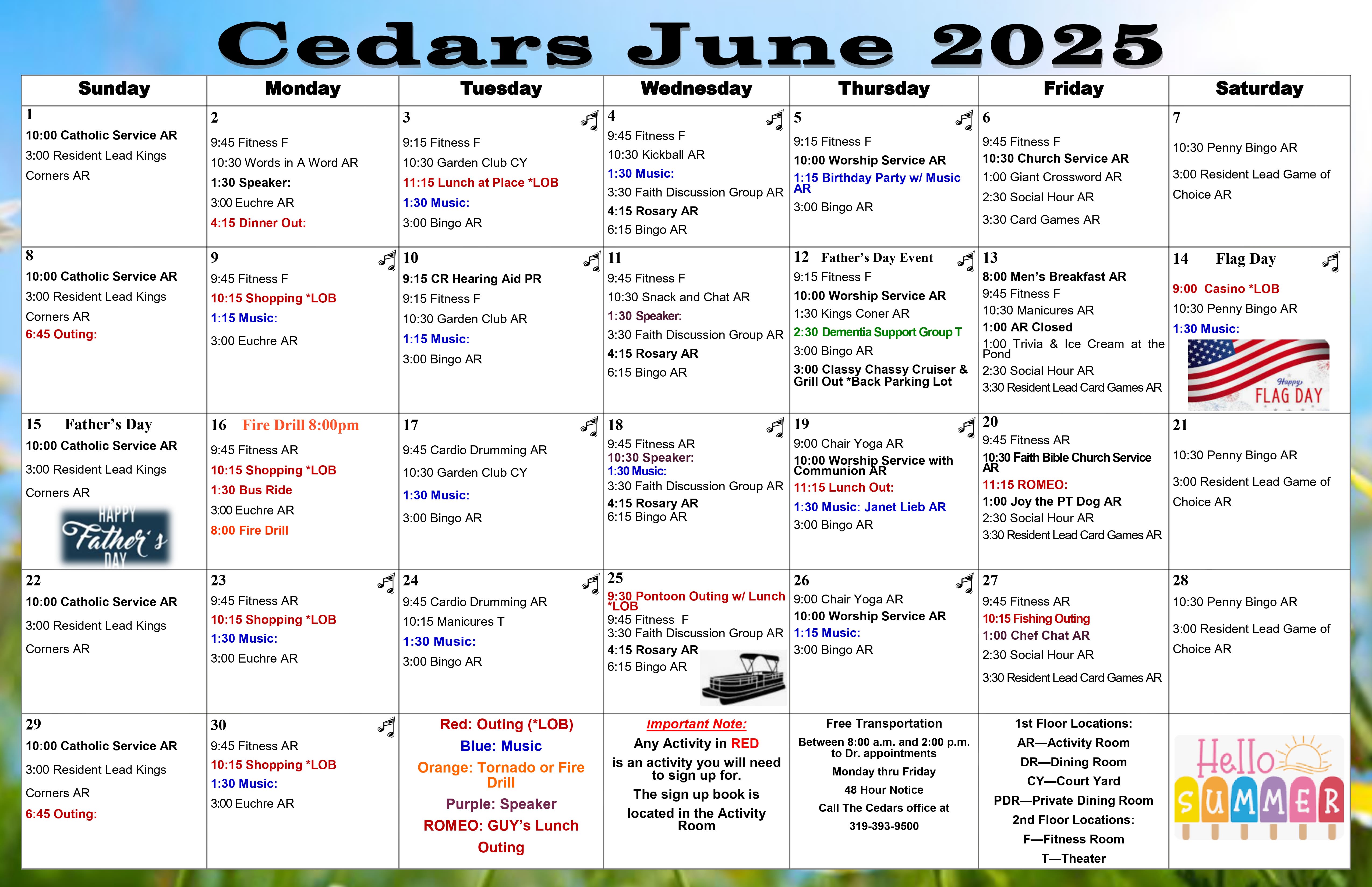 Assisted Living Calendar from The Keystones of Cedar Rapids in Cedar Rapids, Iowa 