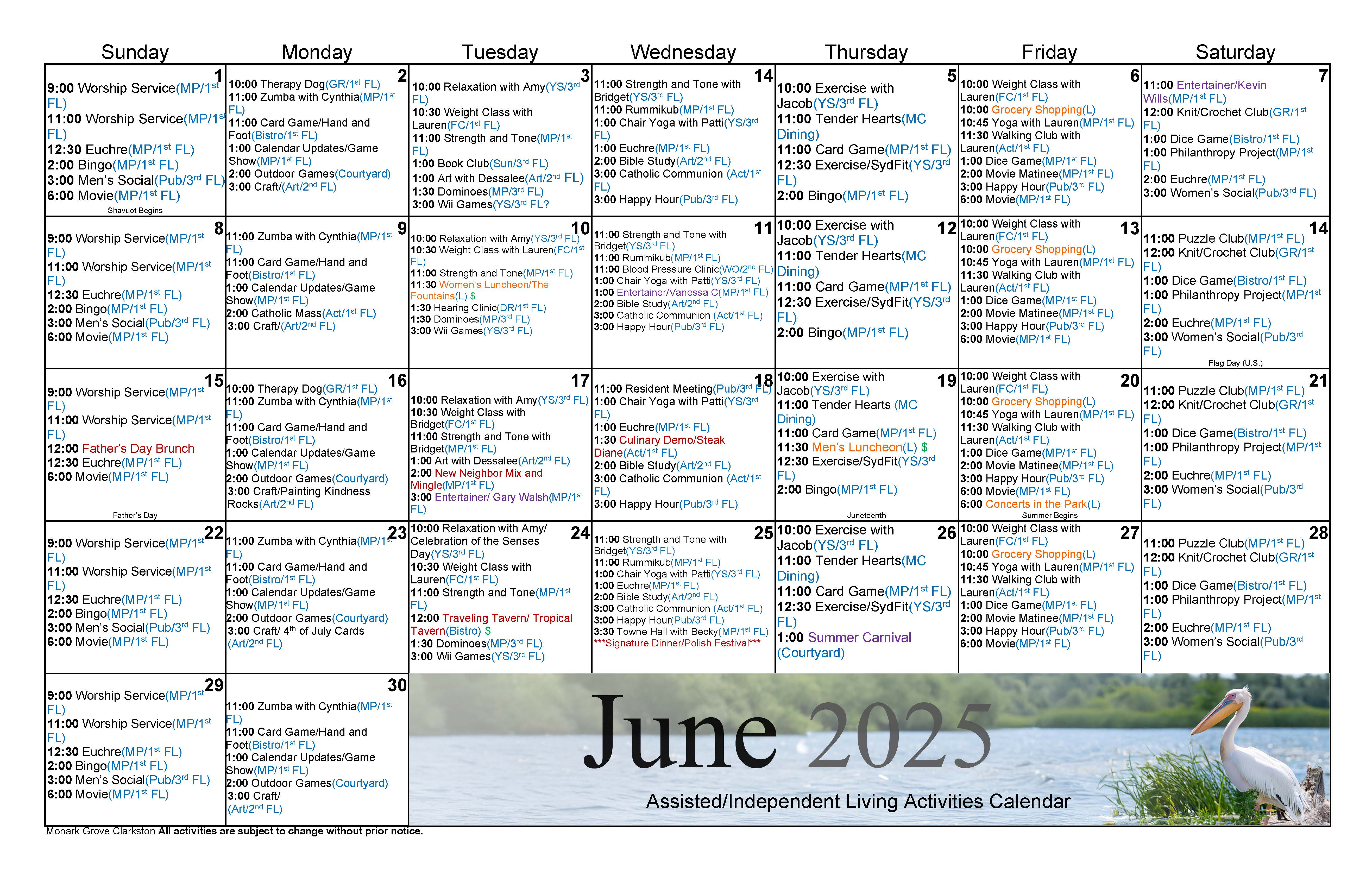 Monark Grove June Calendar