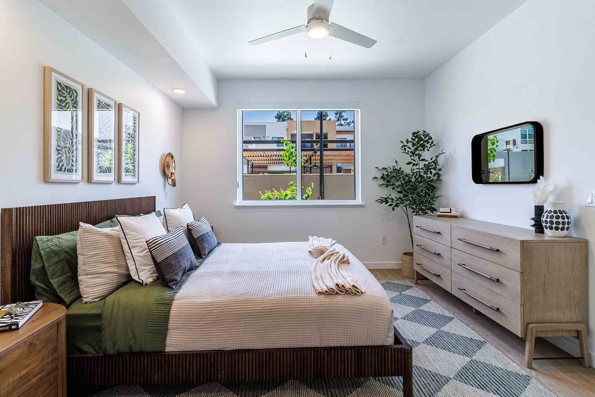 Master bedroom at Sutter Green Apartments in Sacramento, California