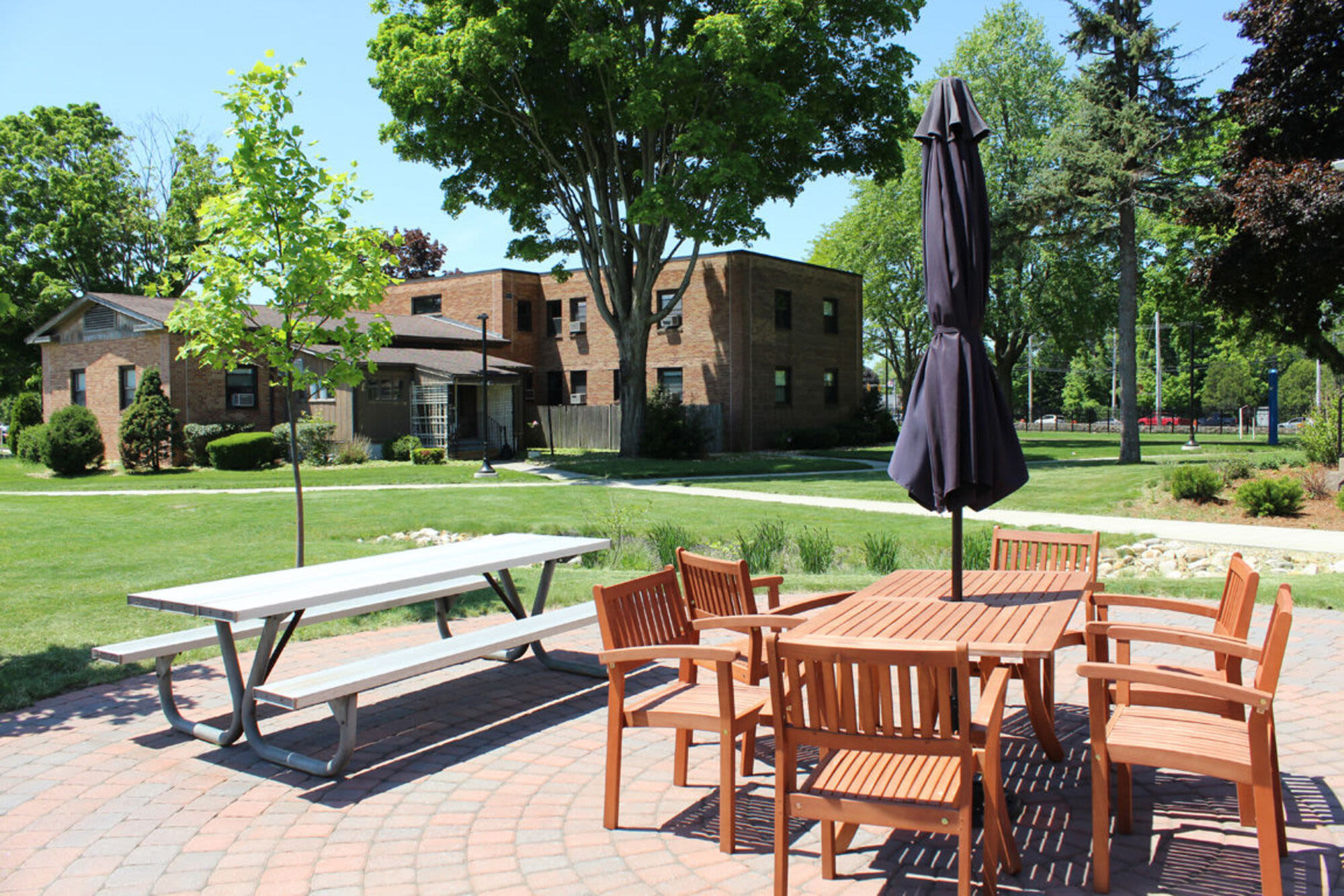 External seating arrangement at Howard House in Brockton, Massachusetts, 