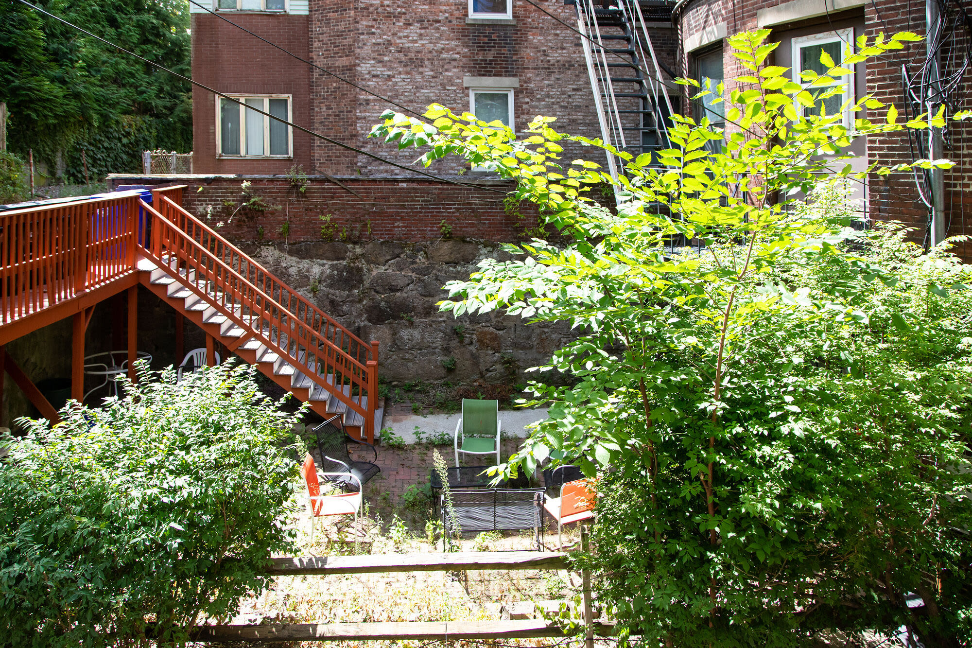 Exterior with stairs at Hearth Ruth Cowin House in Brookline, Massachusetts