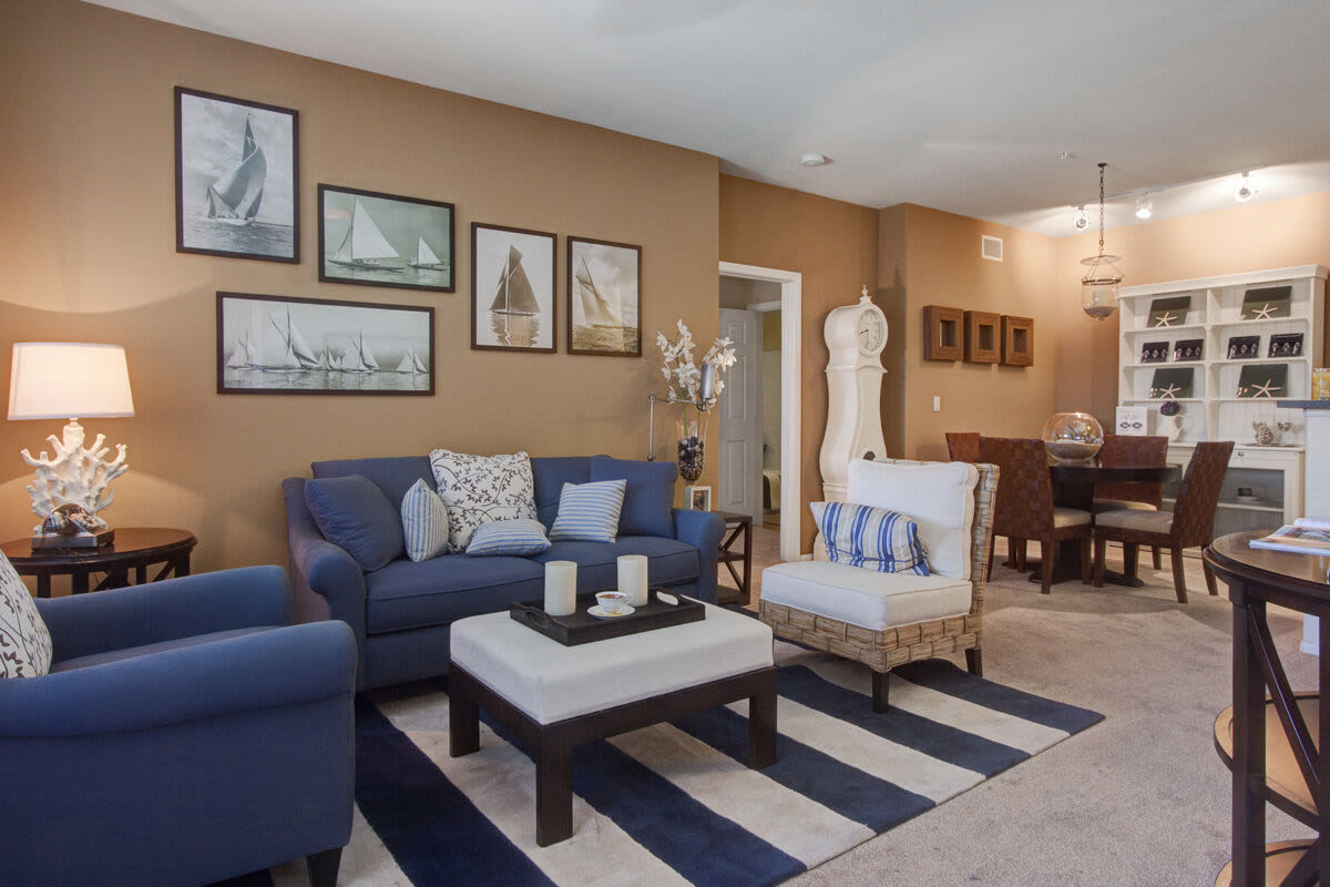 Stylish living room at Rivers Edge in Lake Elsinore, California
