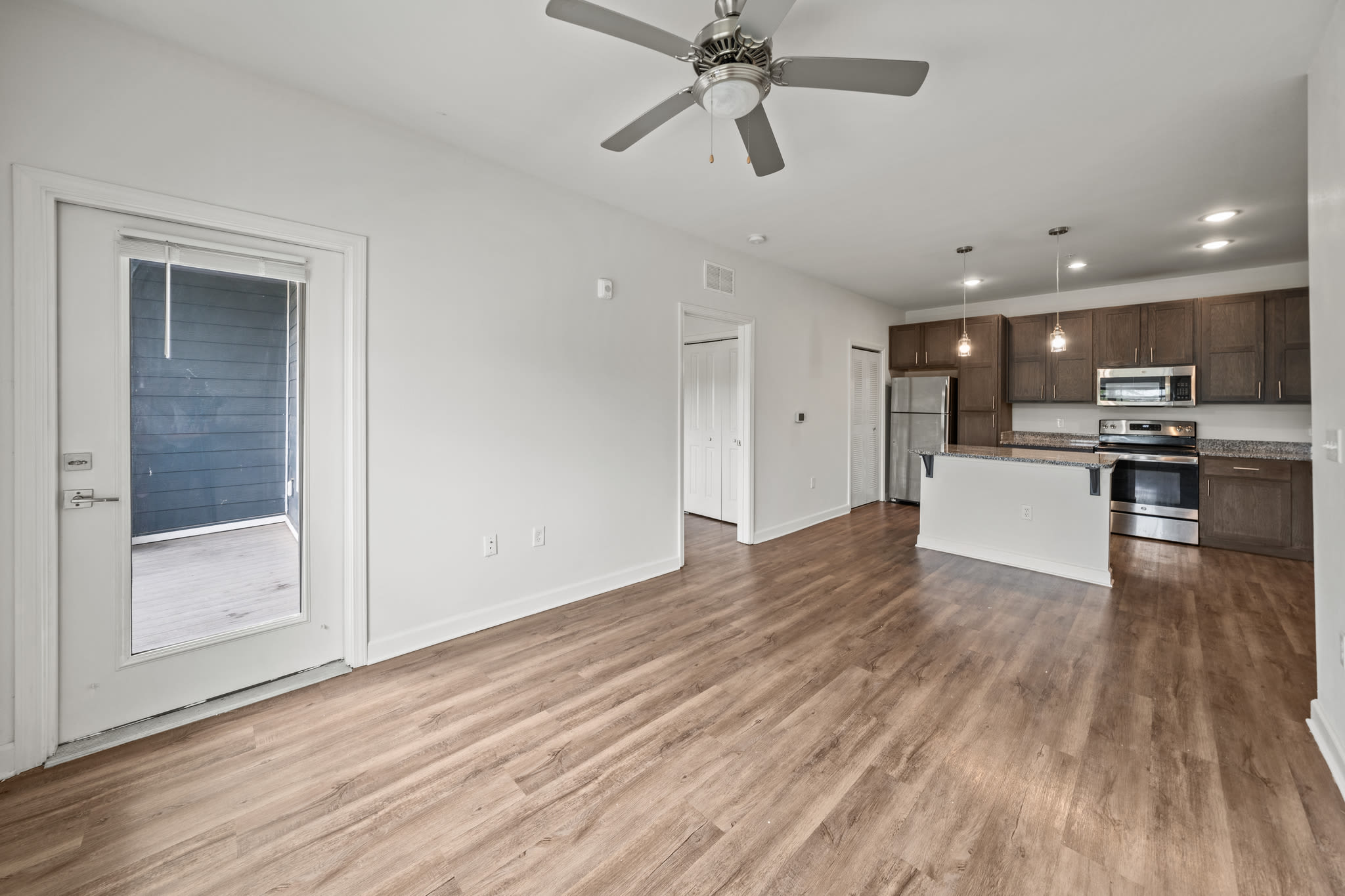 View of the kitchen from living room at The Park at Massalina in Panama City,Florida