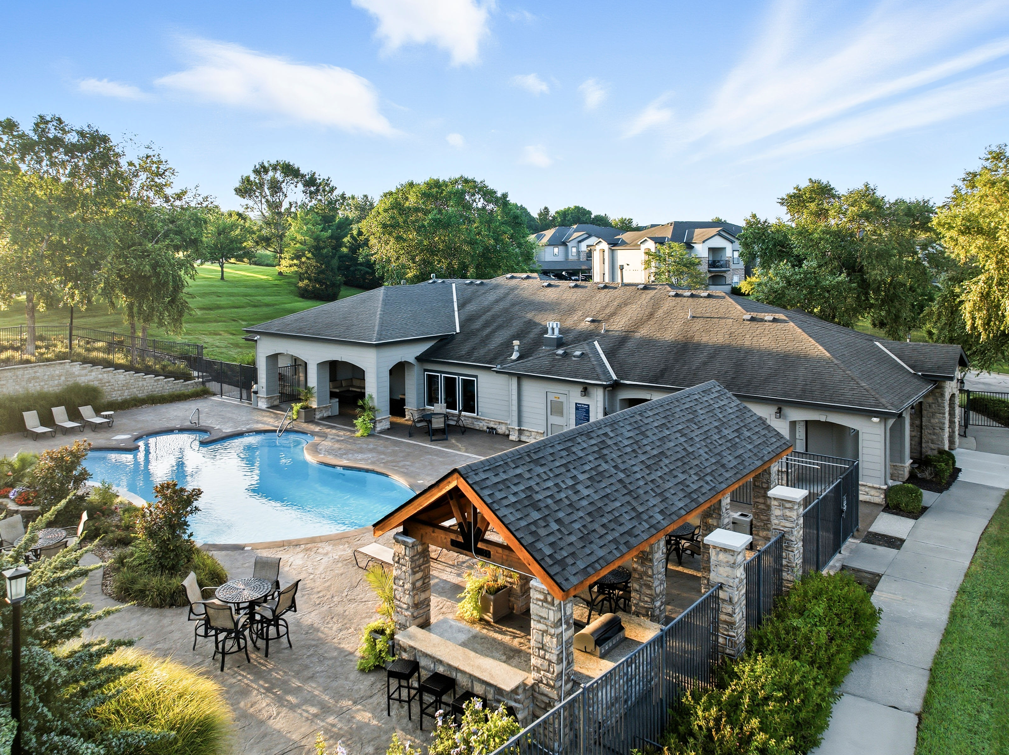 Houses and pool at The Highlands in Overland Park, Kansas